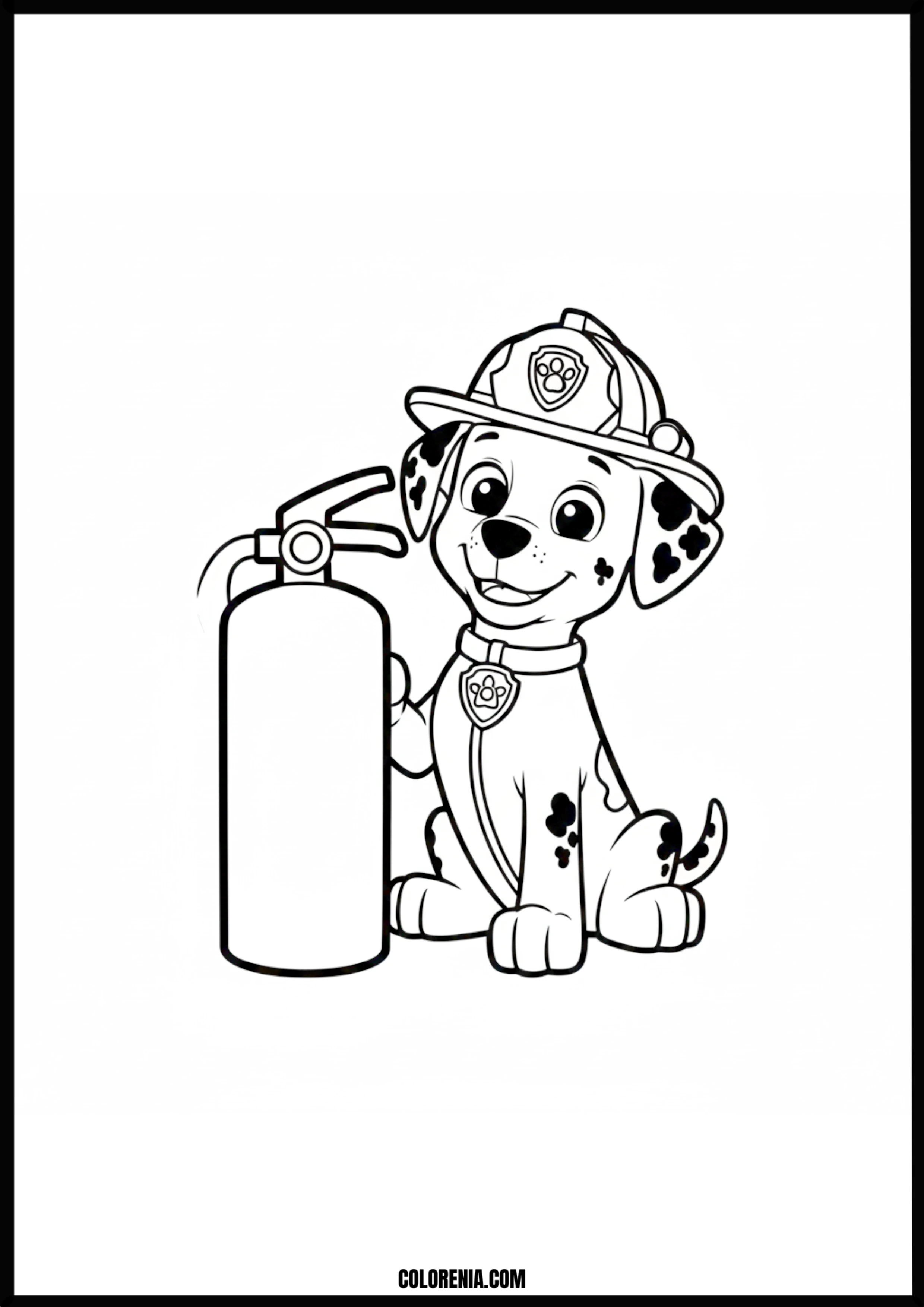 Marshall Paw Patrol Firefighter Pup with Extinguisher Coloring Page