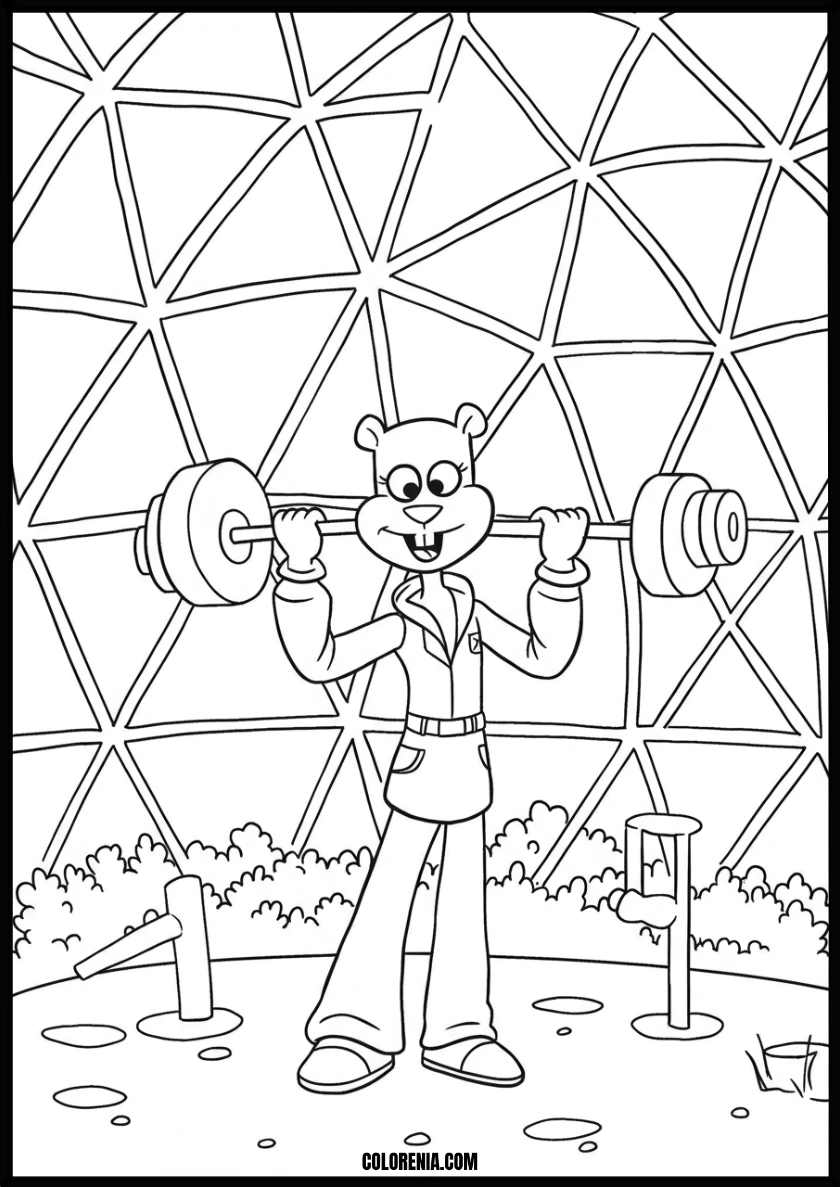 Mighty Sandy Cheeks Lifting Weights Coloring Page