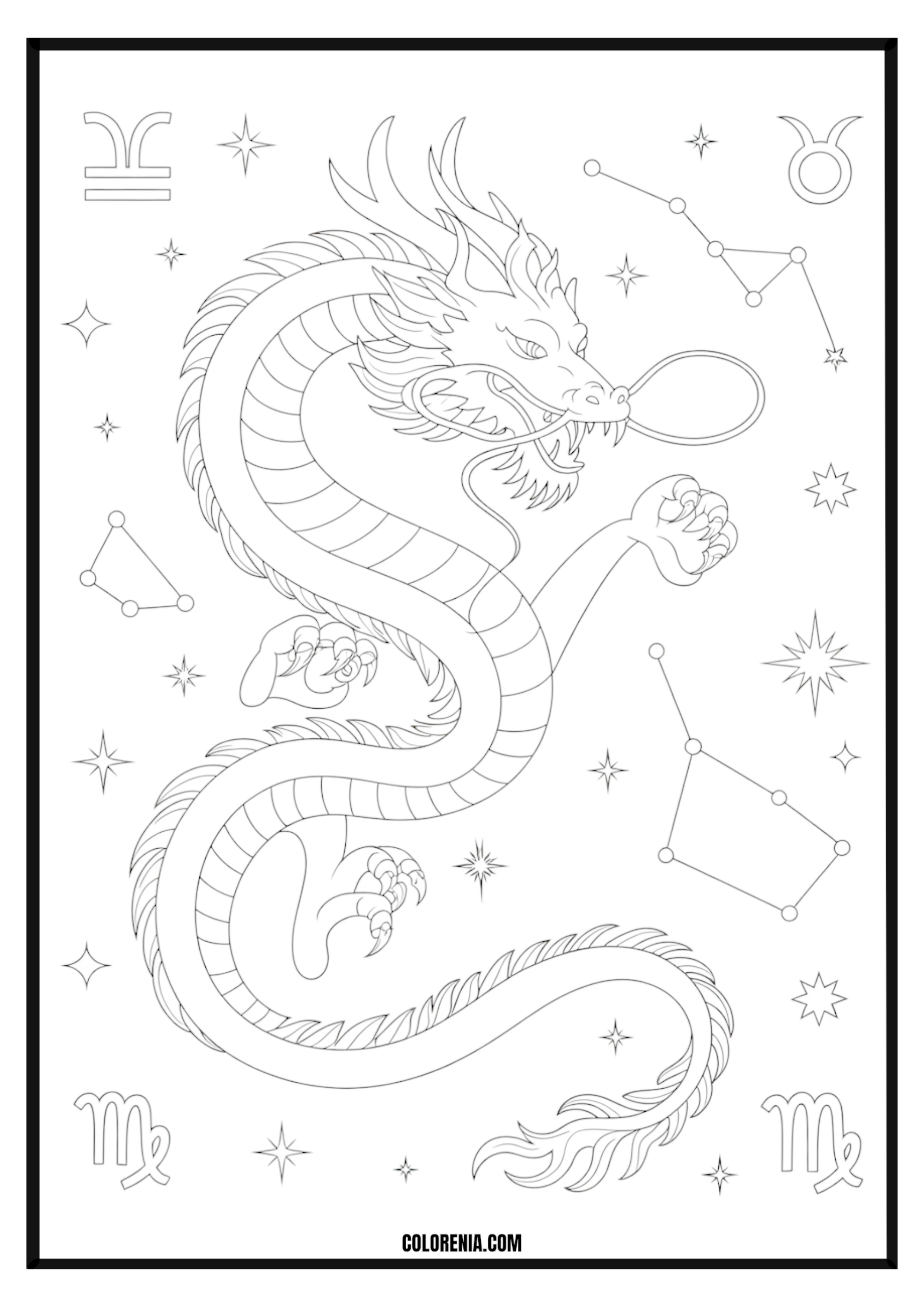Mythical Dragon Astrological Coloring Page