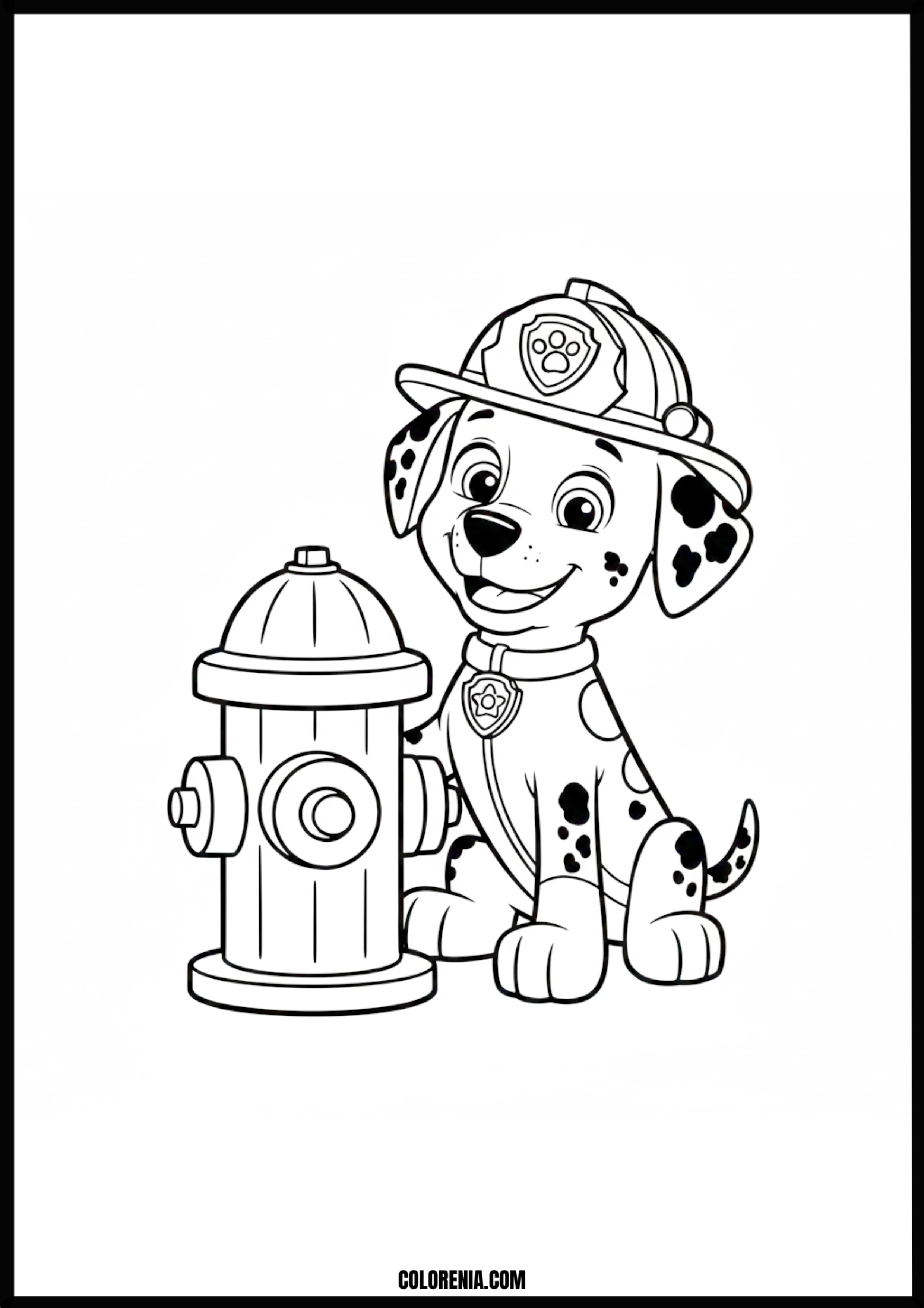 Paw Patrol Marshall Firefighter Dog with Hydrant Coloring Page