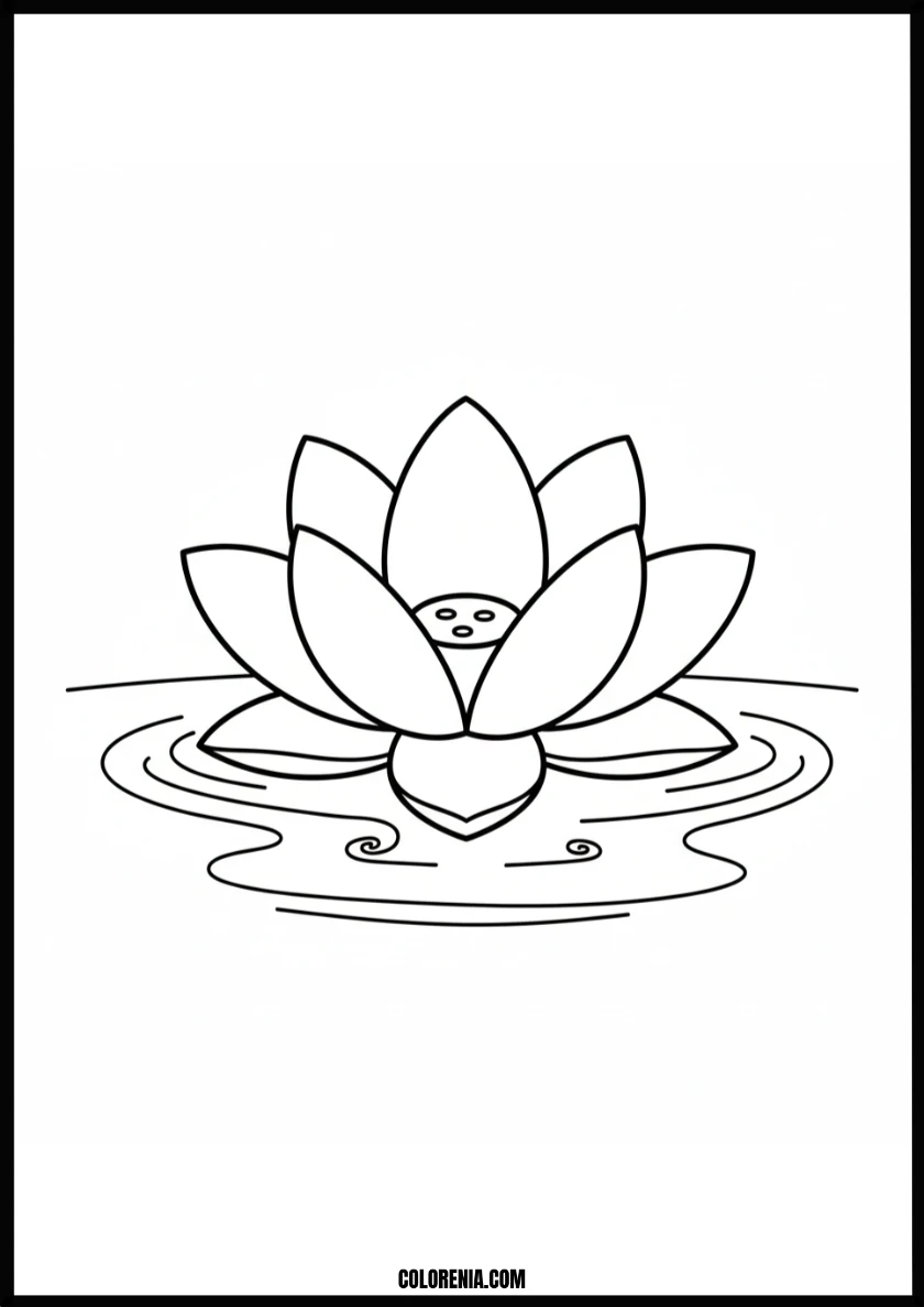 Peaceful Lotus Flower Floating on Water Coloring Page