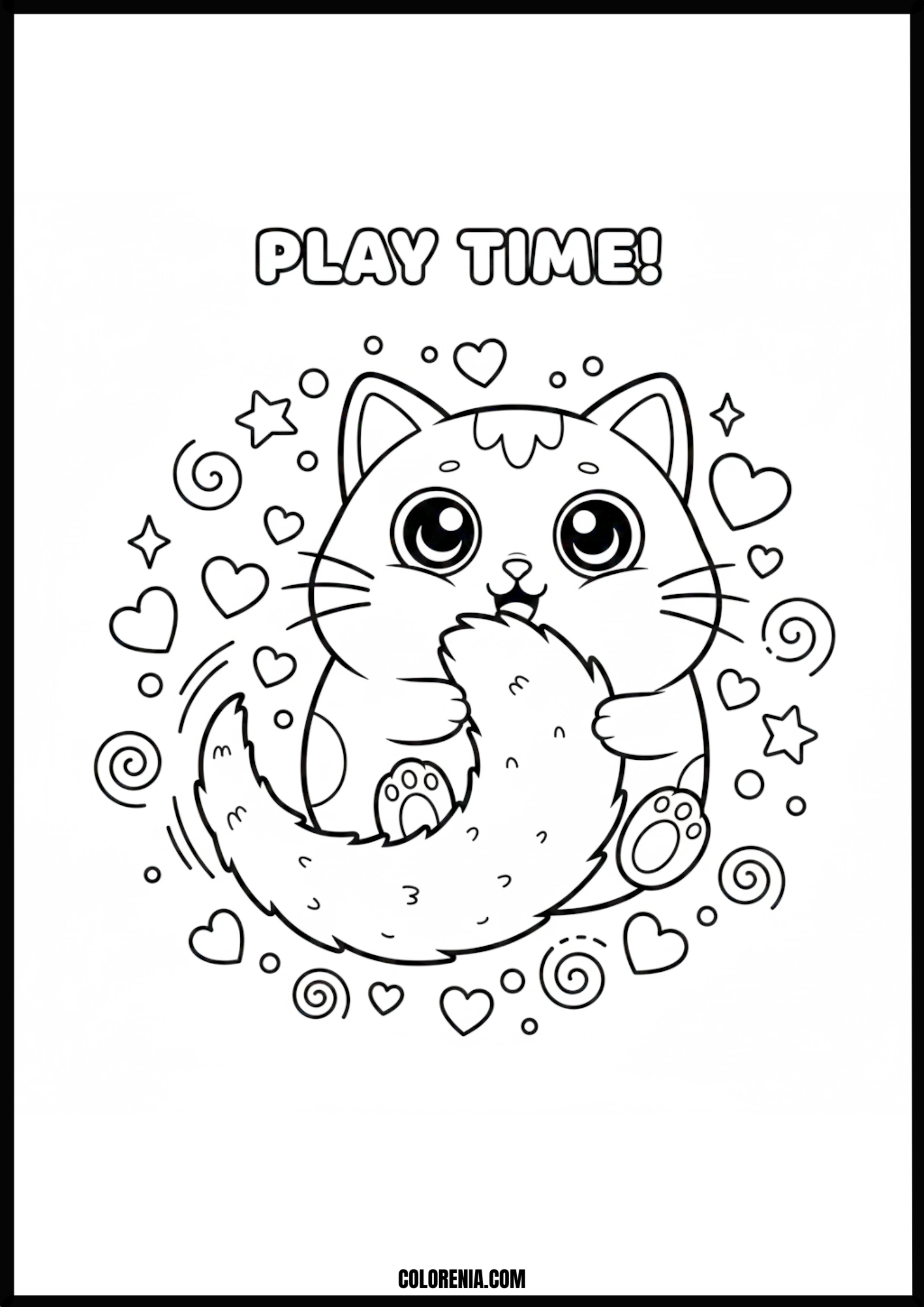 Play Time Cute Kitty Coloring Page