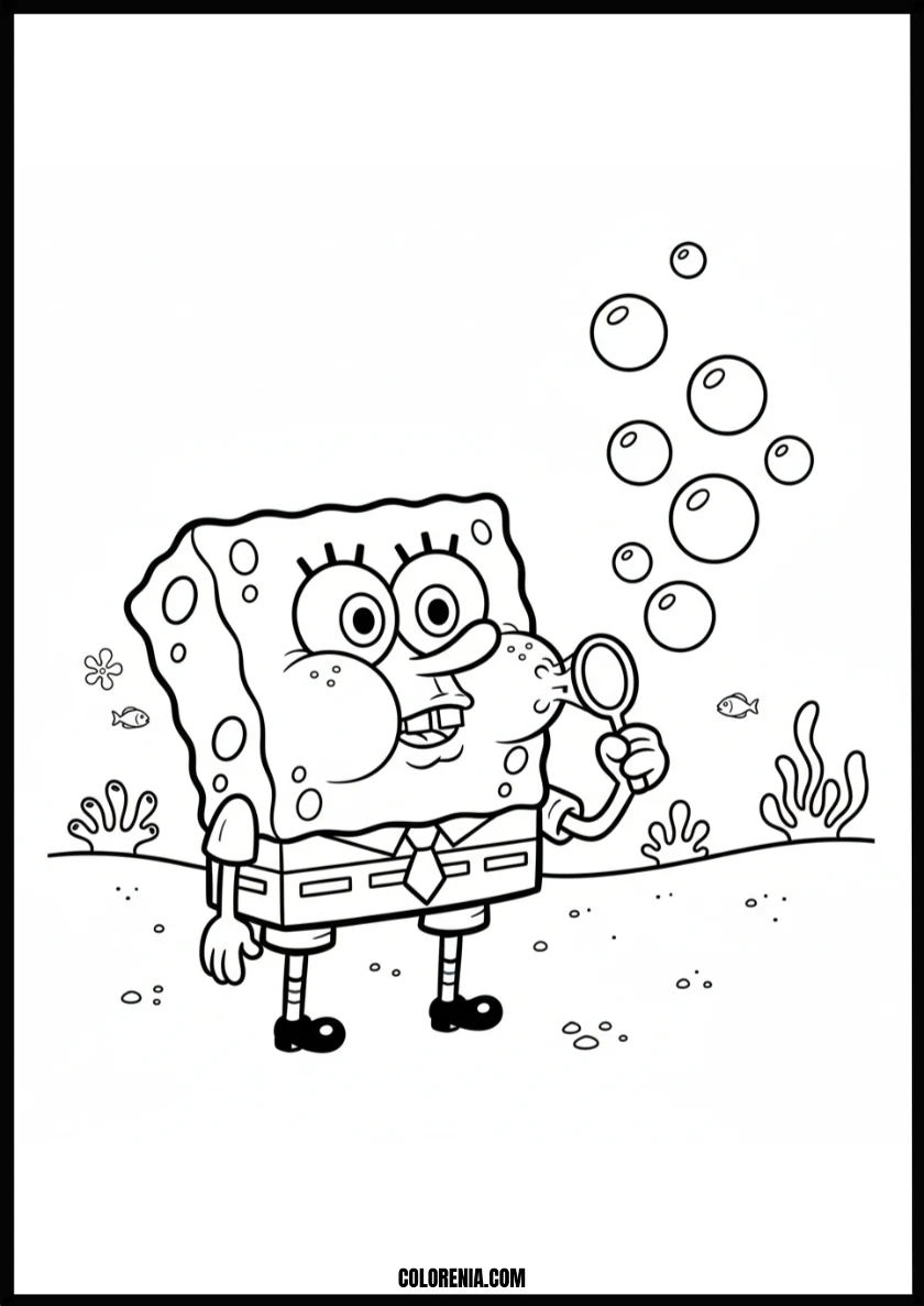 Playful SpongeBob Blowing Bubbles Coloring Page