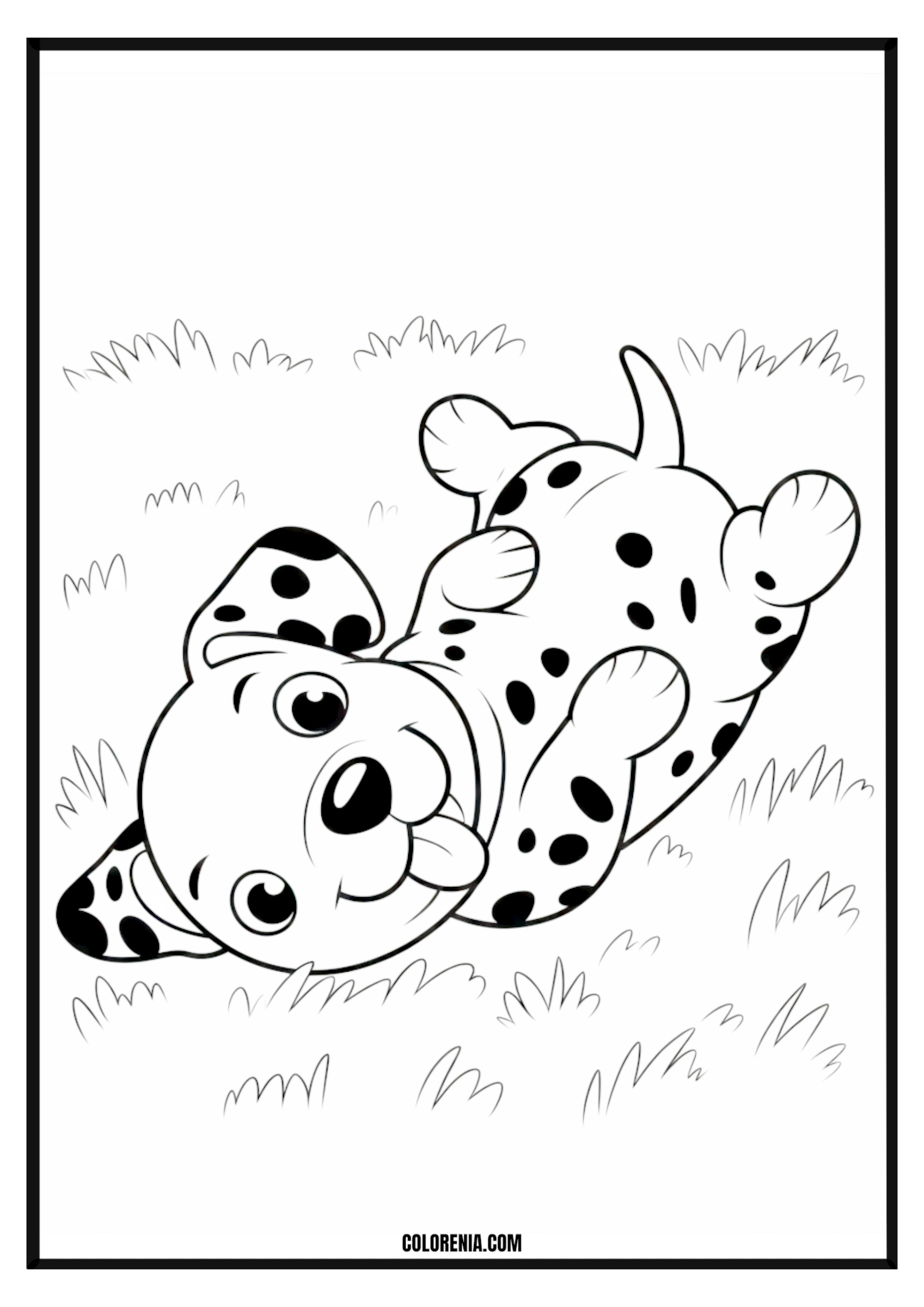 Printable Playful Dalmatian Puppy Coloring Page Playful Dalmatian puppy with its distinct spots, active dog scene.