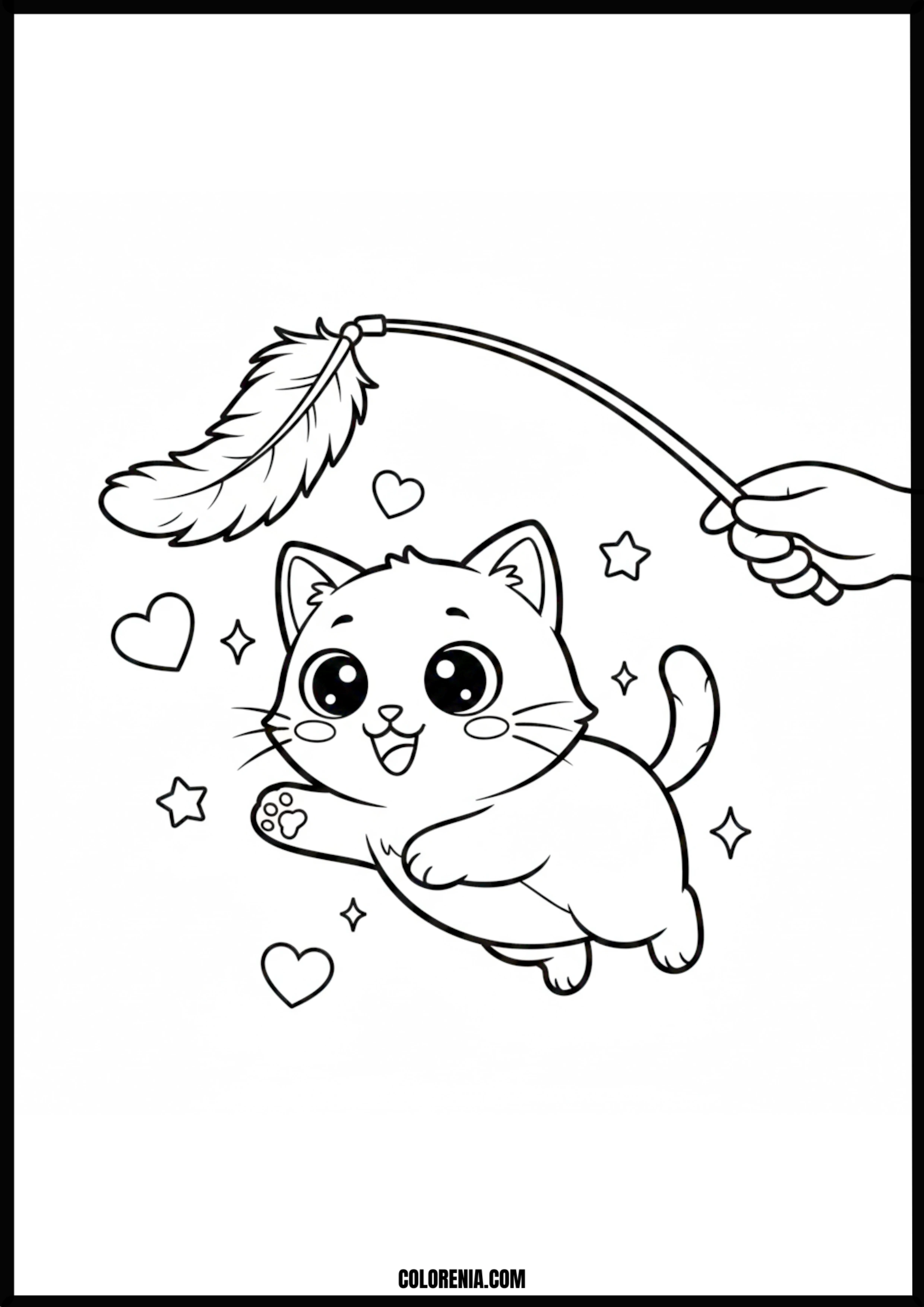 Playful Cat With Feather Toy Coloring Page