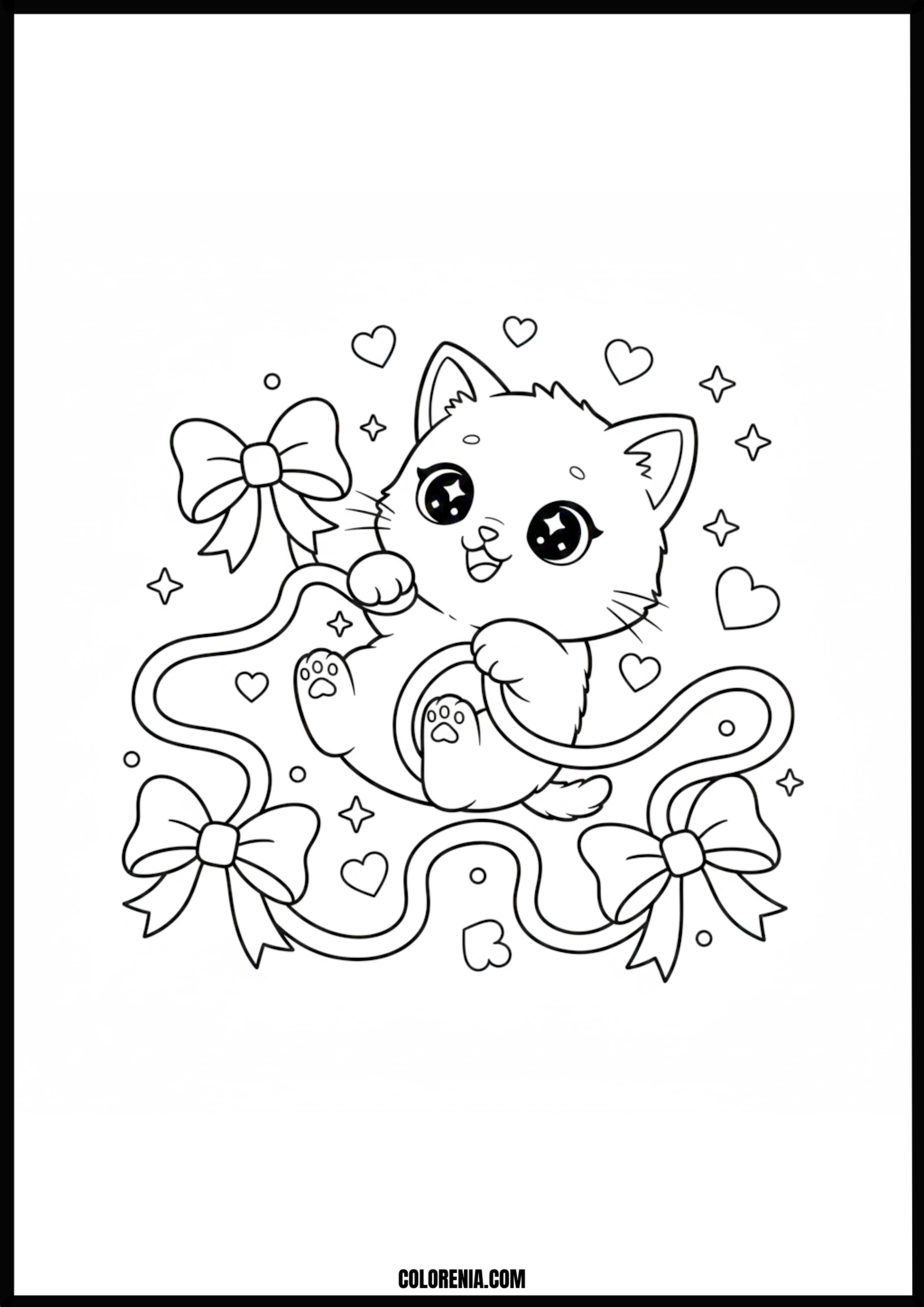 Playful Kitten Tangled In Ribbons Coloring Page