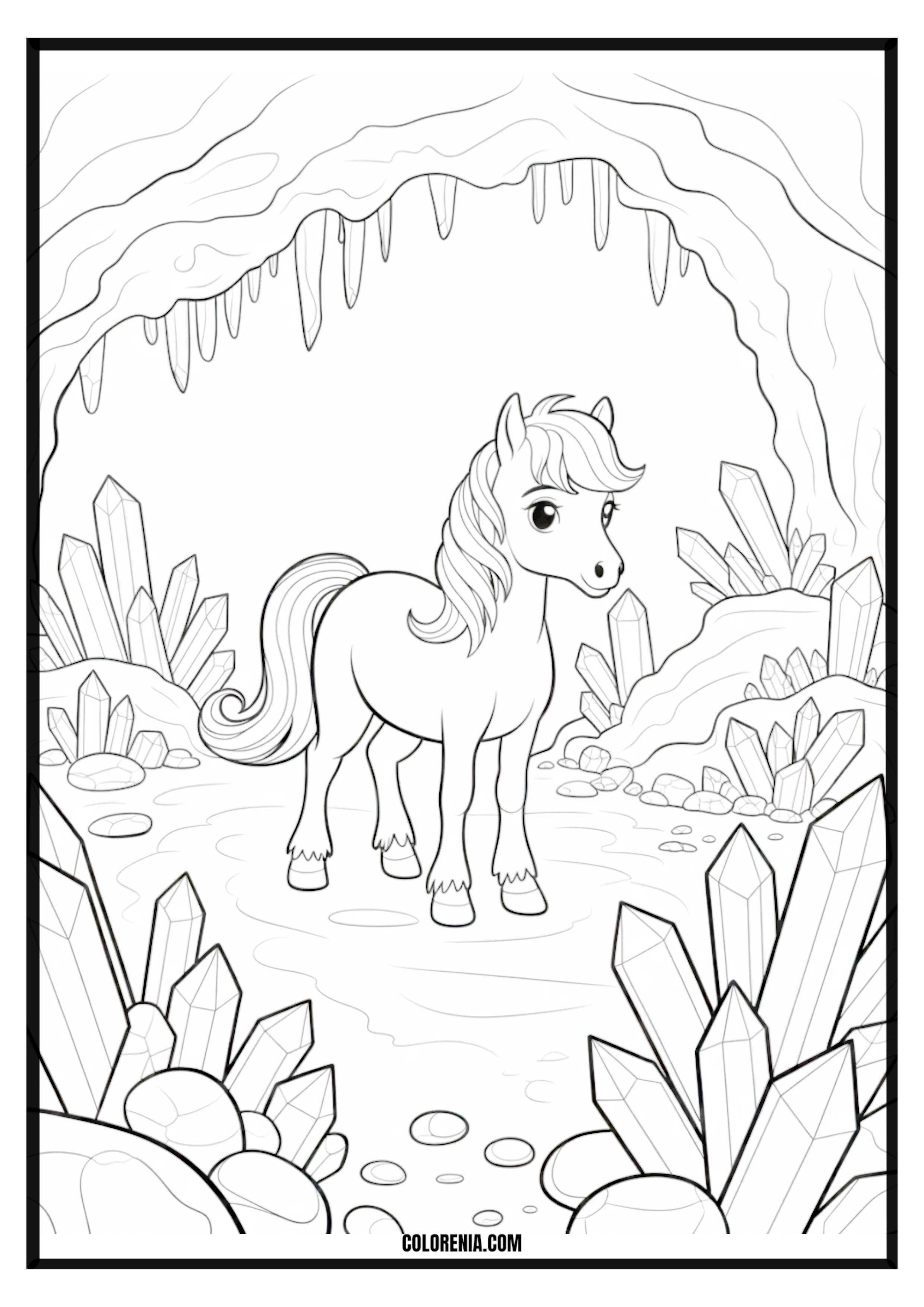 Pony Crystal Cave Coloring Page Pony inside a shimmering crystal cave coloring page.