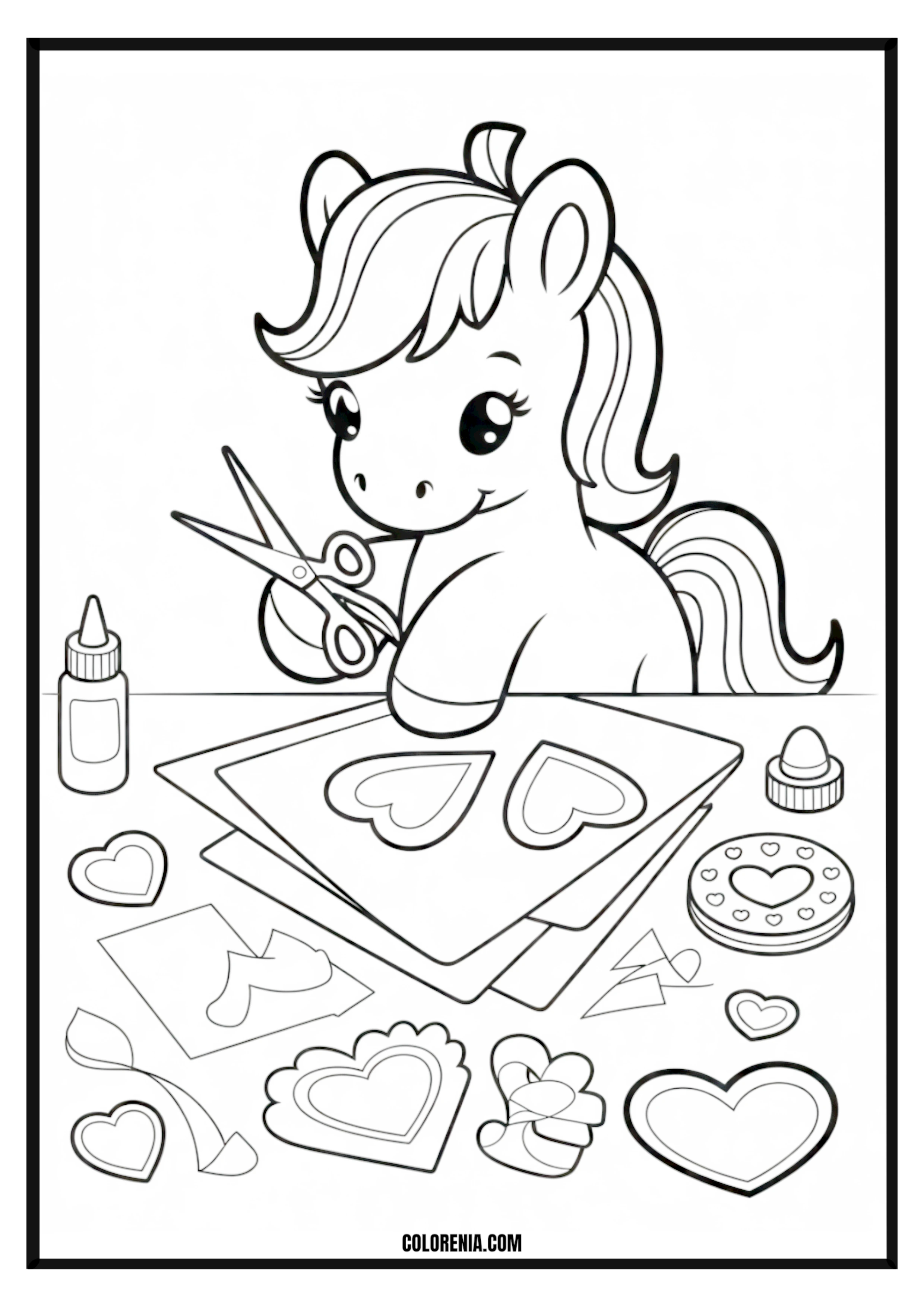 Pony Cutting Heart Shapes Coloring Page Pony cutting heart shapes coloring page.