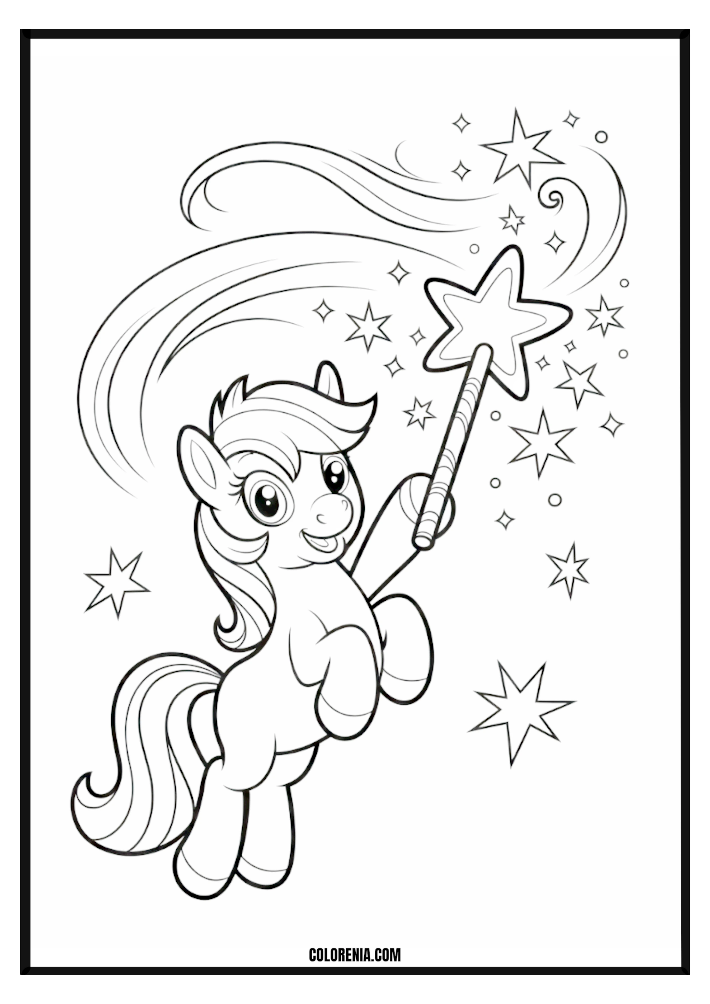 Pony with Magic Wand Coloring Page Pony holding a magic wand coloring page.