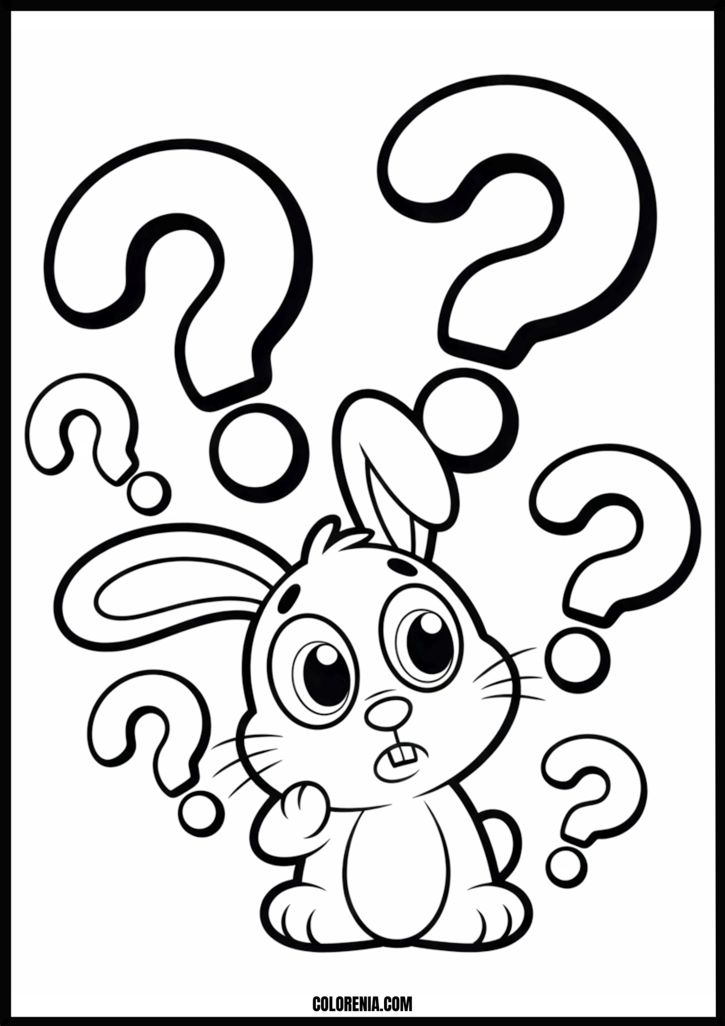 Puzzled Bunny With Question Marks Printable Coloring Page Coloring page of puzzled bunny with question marks
