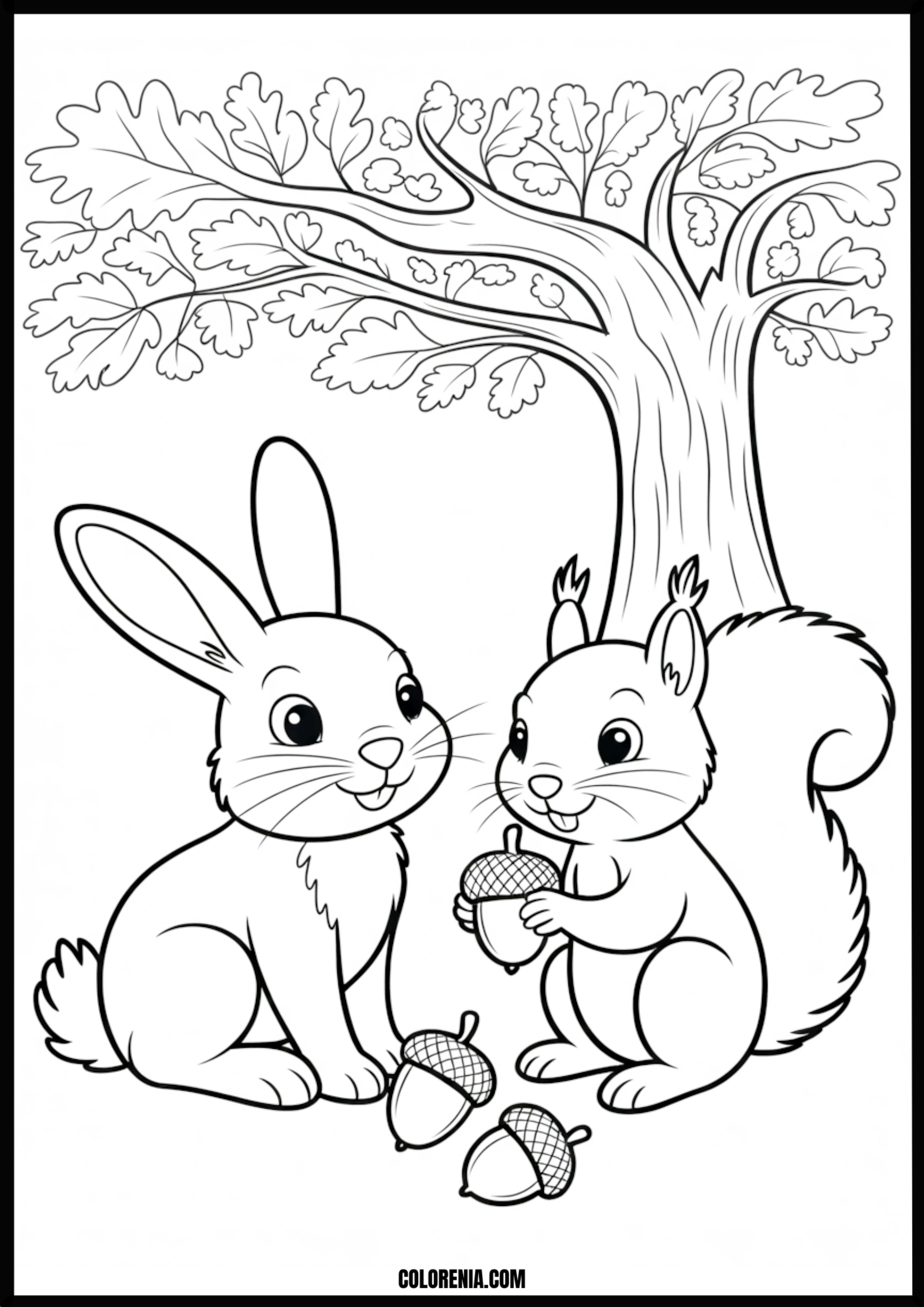 Rabbit And Squirrel With Acorns Printable Coloring Page Coloring page of rabbit and squirrel with acorns