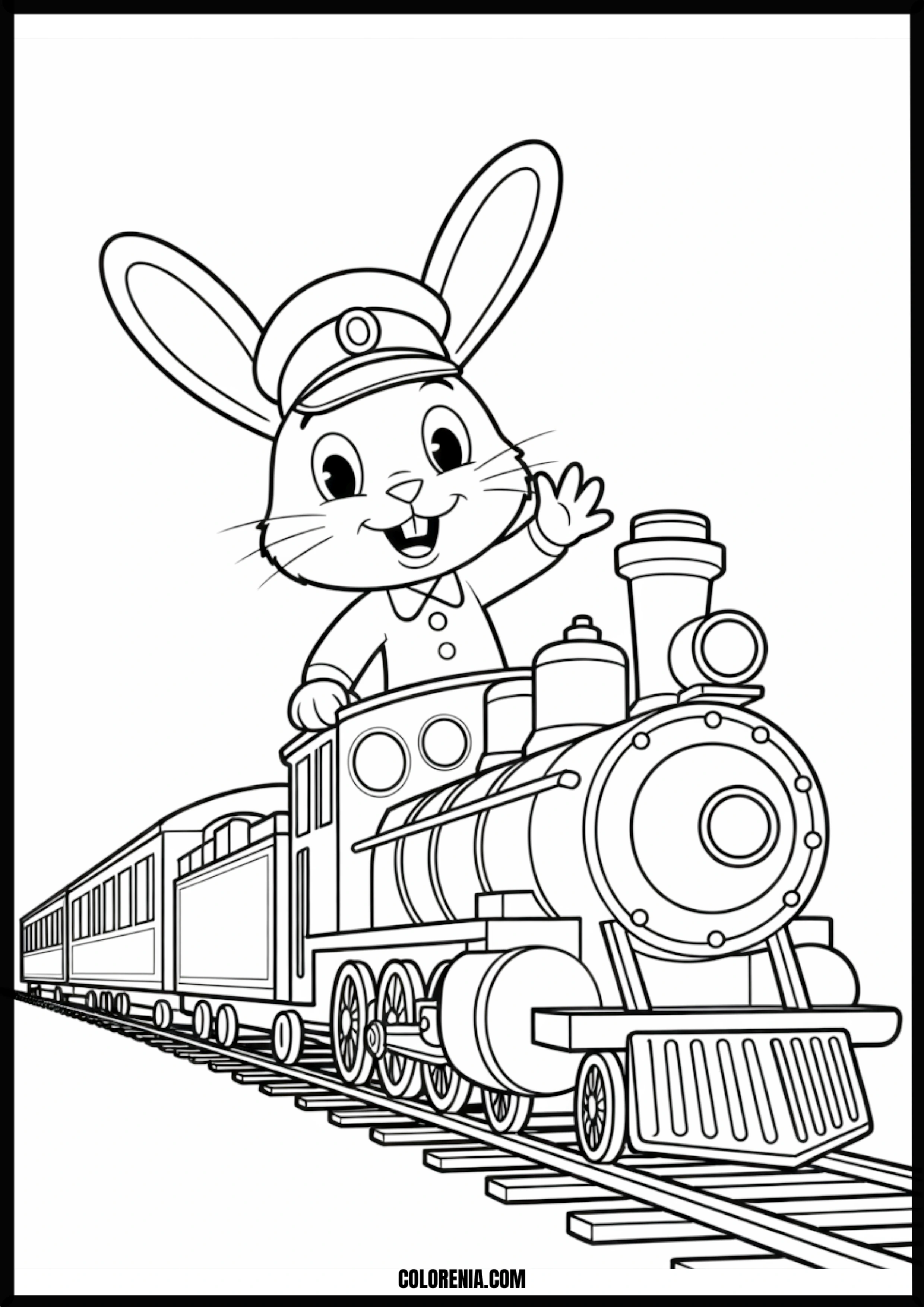Rabbit Train Conductor Printable Coloring Page Coloring page of rabbit train conductor