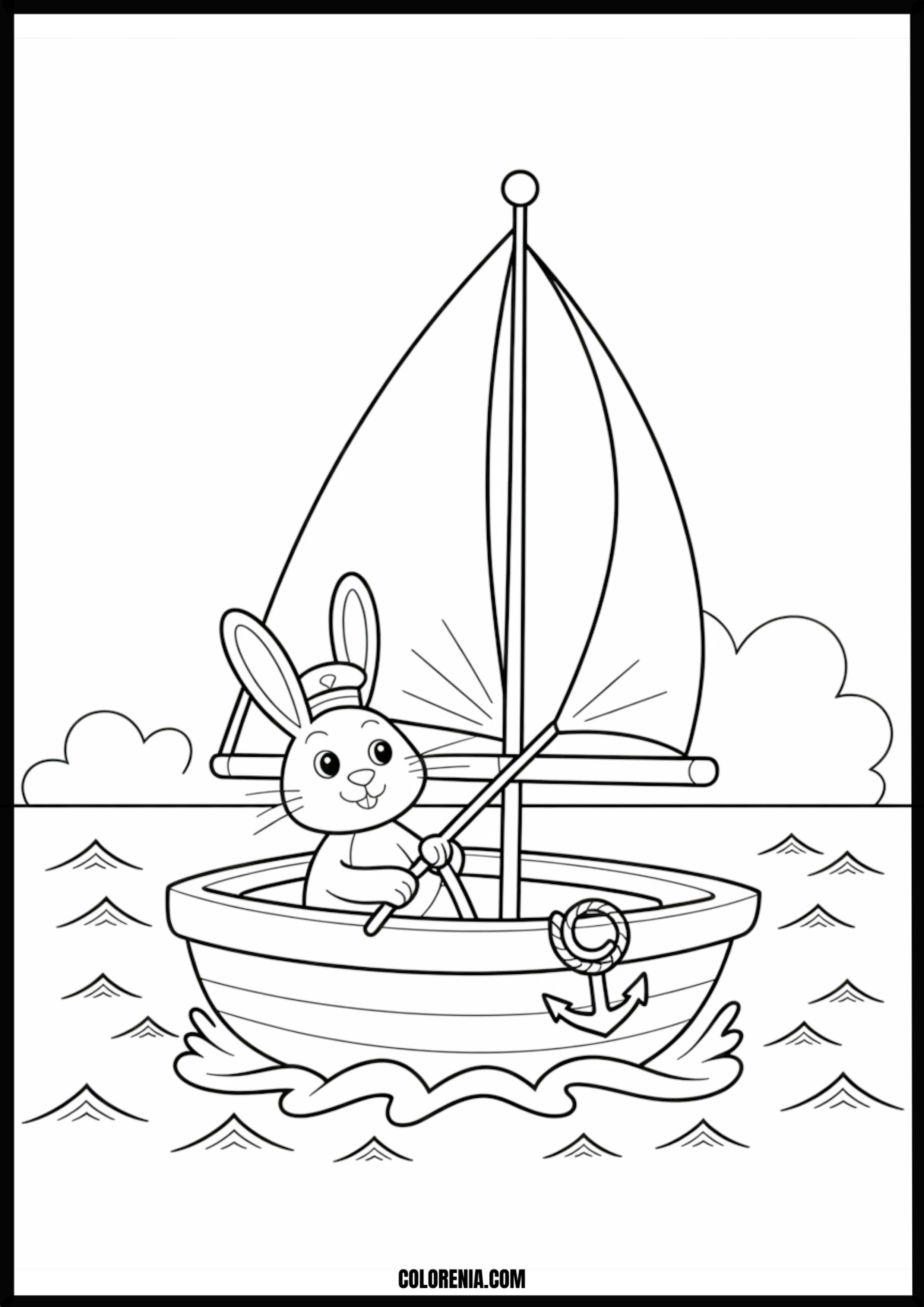 Sailor Bunny In A Boat Printable Coloring Page Coloring page of sailor bunny in a boat