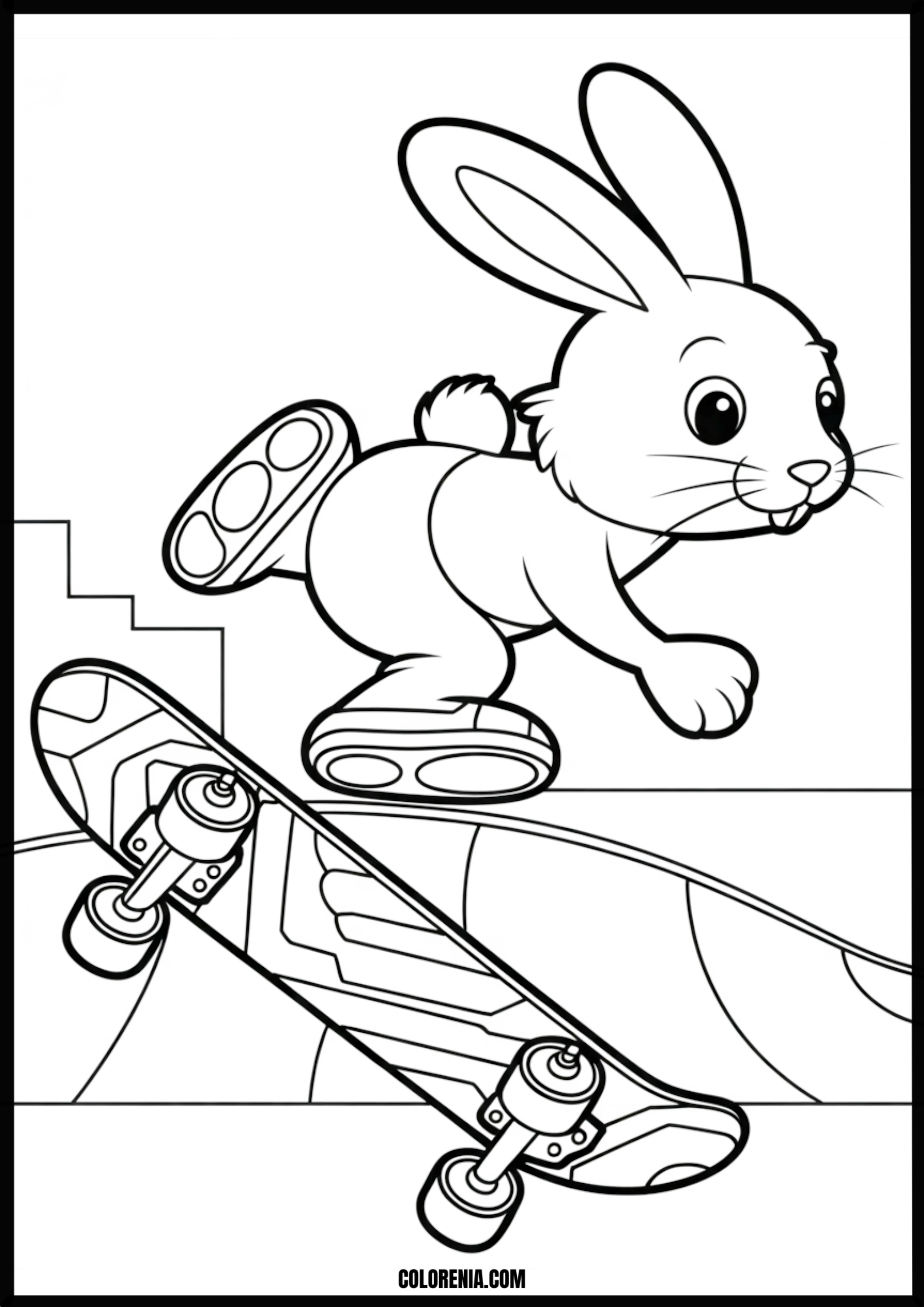Skating Bunny And Skateboard Printable Coloring Page Coloring page of skating bunny and skateboard