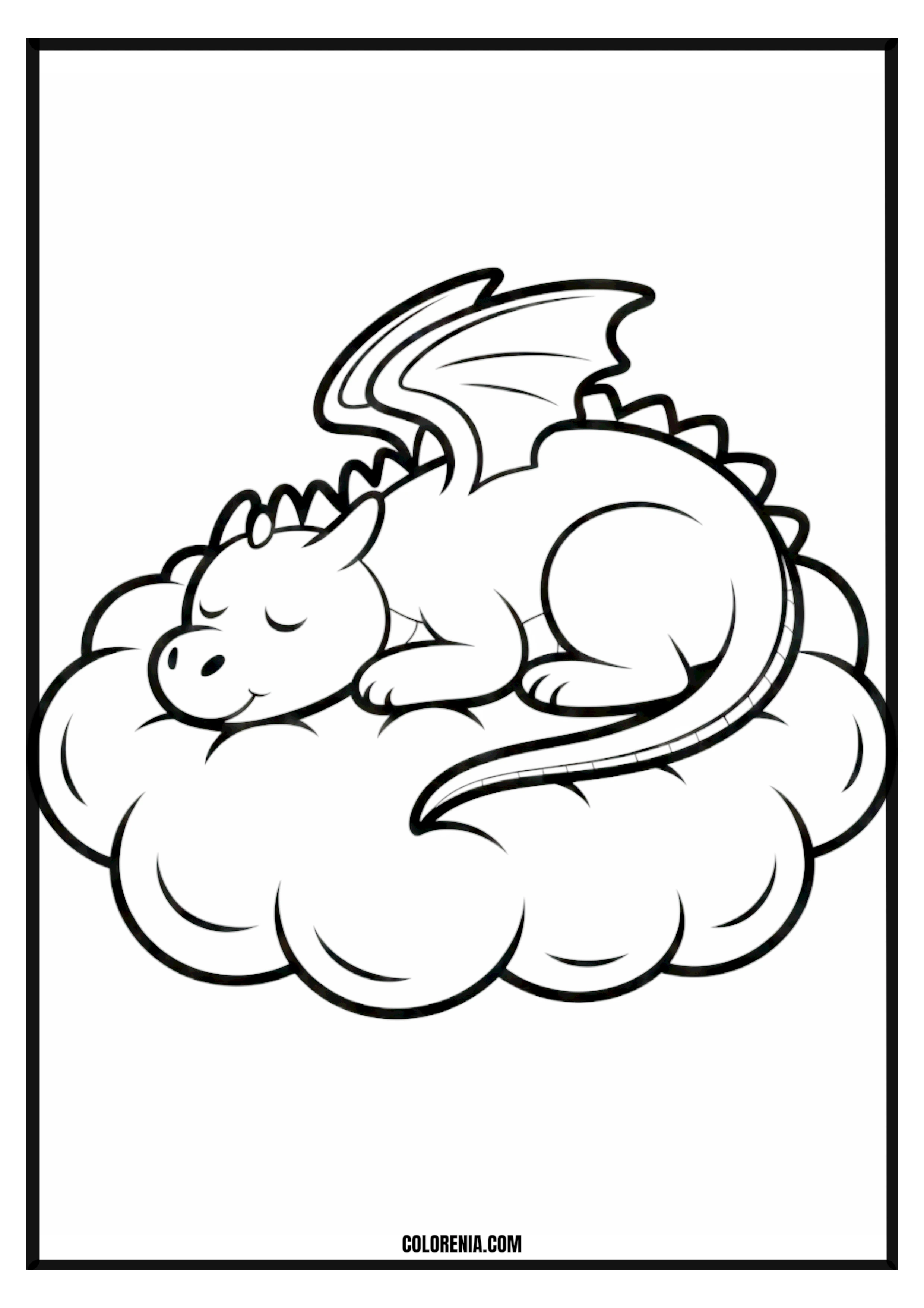 Sleeping dragon on cloud coloring page