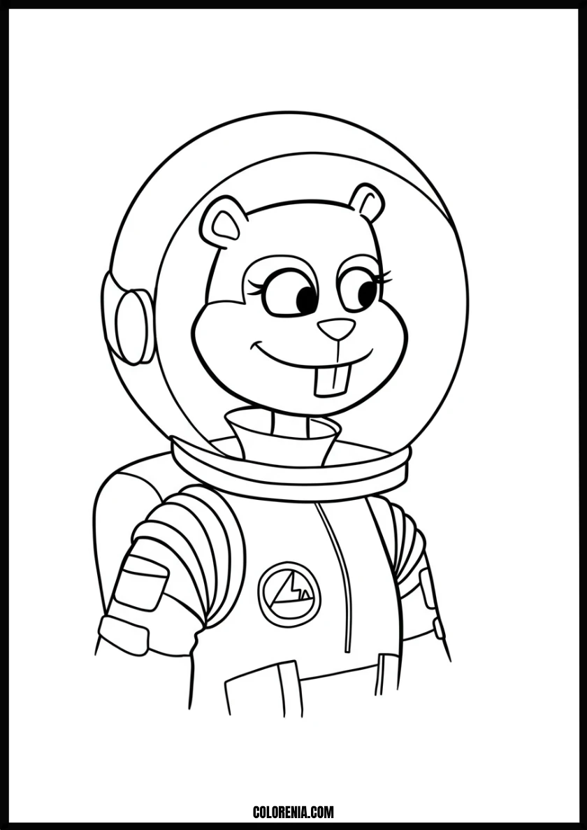Smiling Astronaut Squirrel Coloring Page