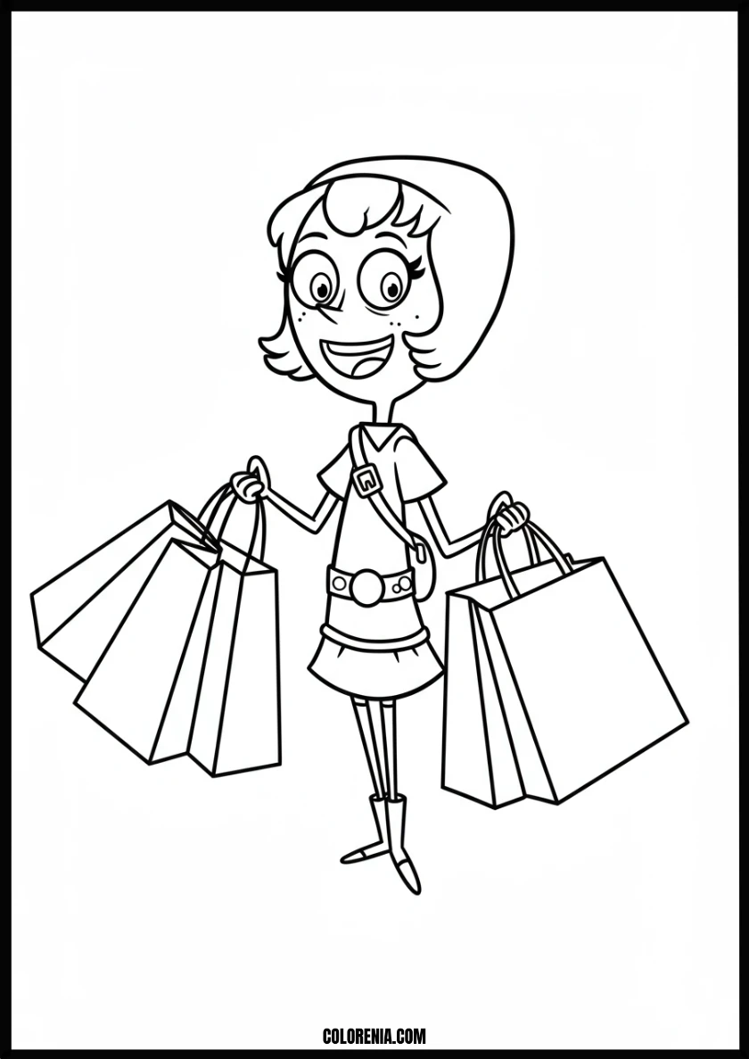 Smiling Girl on a Shopping Spree Coloring Page