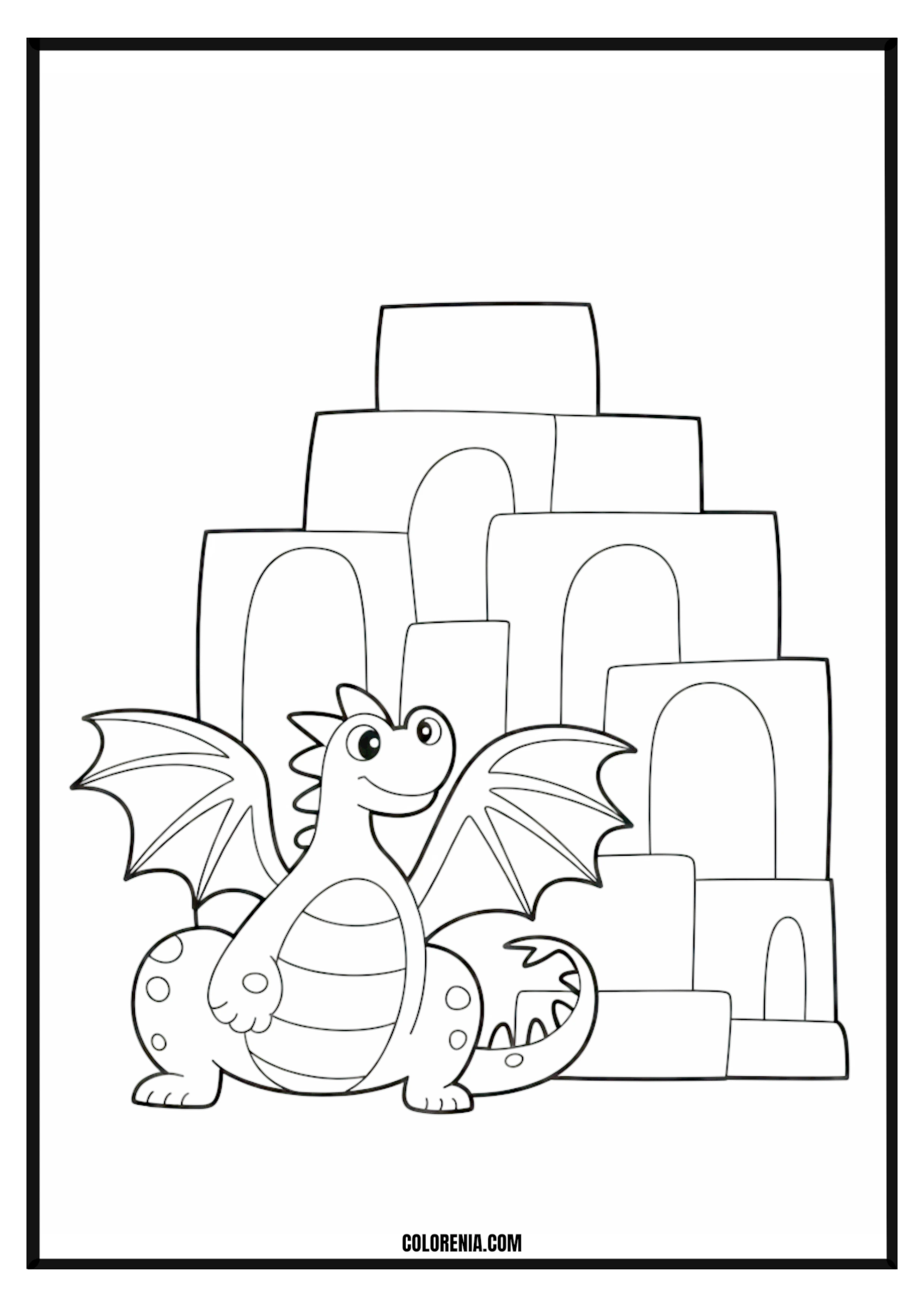 Smiling Dragon Castle Blocks Coloring