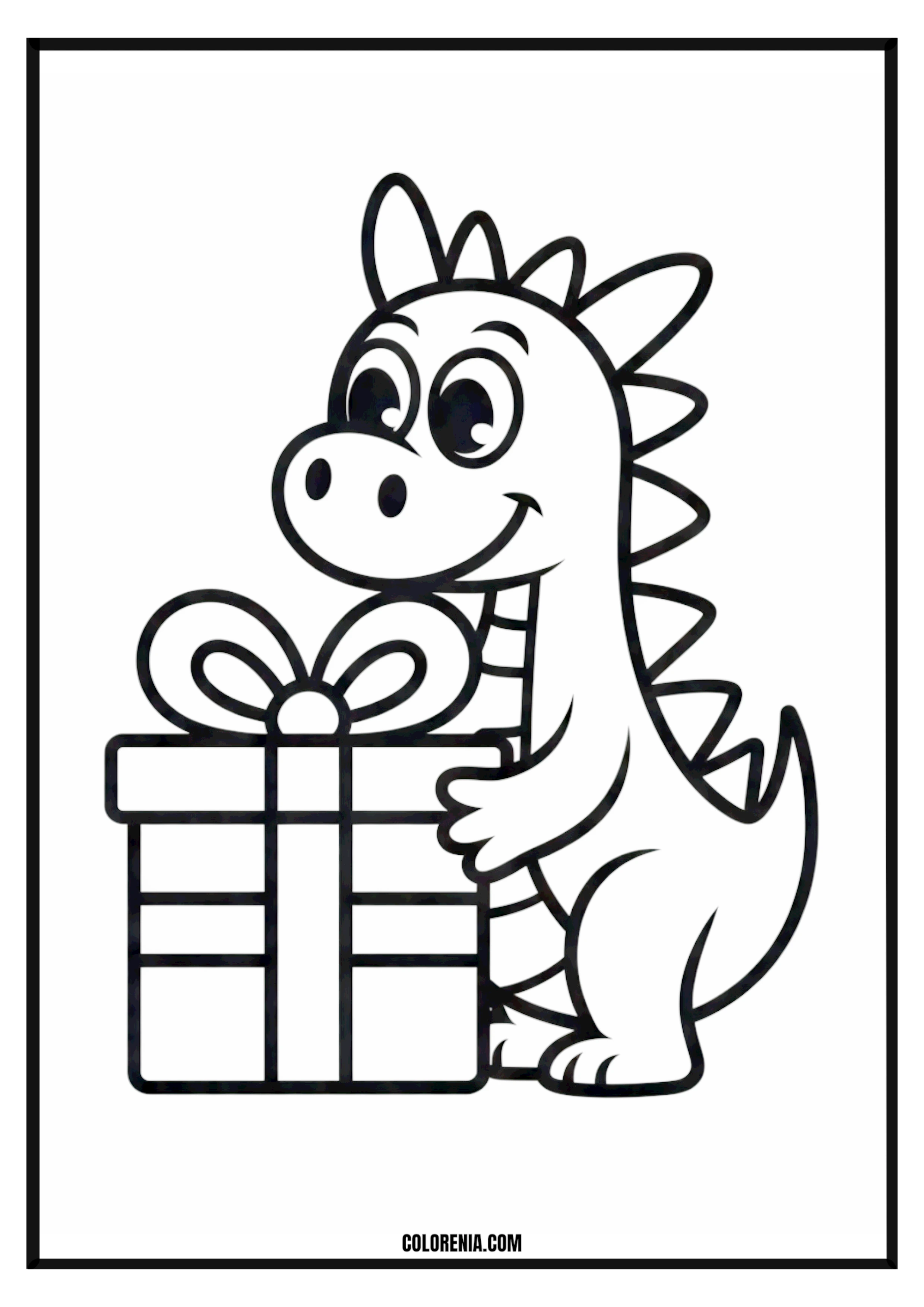 Smiling dinosaur holding a present