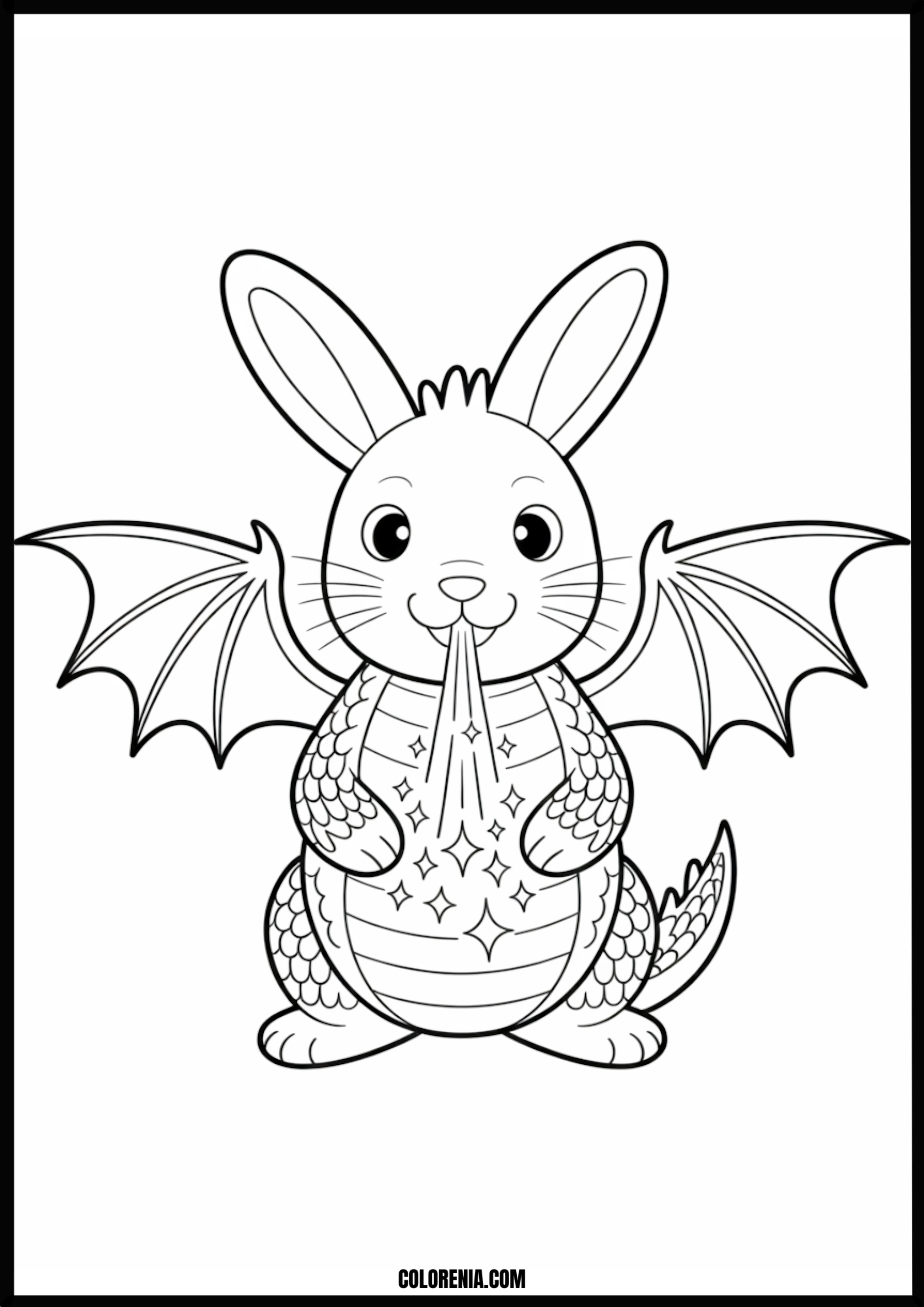 Sparkly Breath Rabbit Dragon Printable Coloring Page Coloring page of sparkly breath rabbit dragon