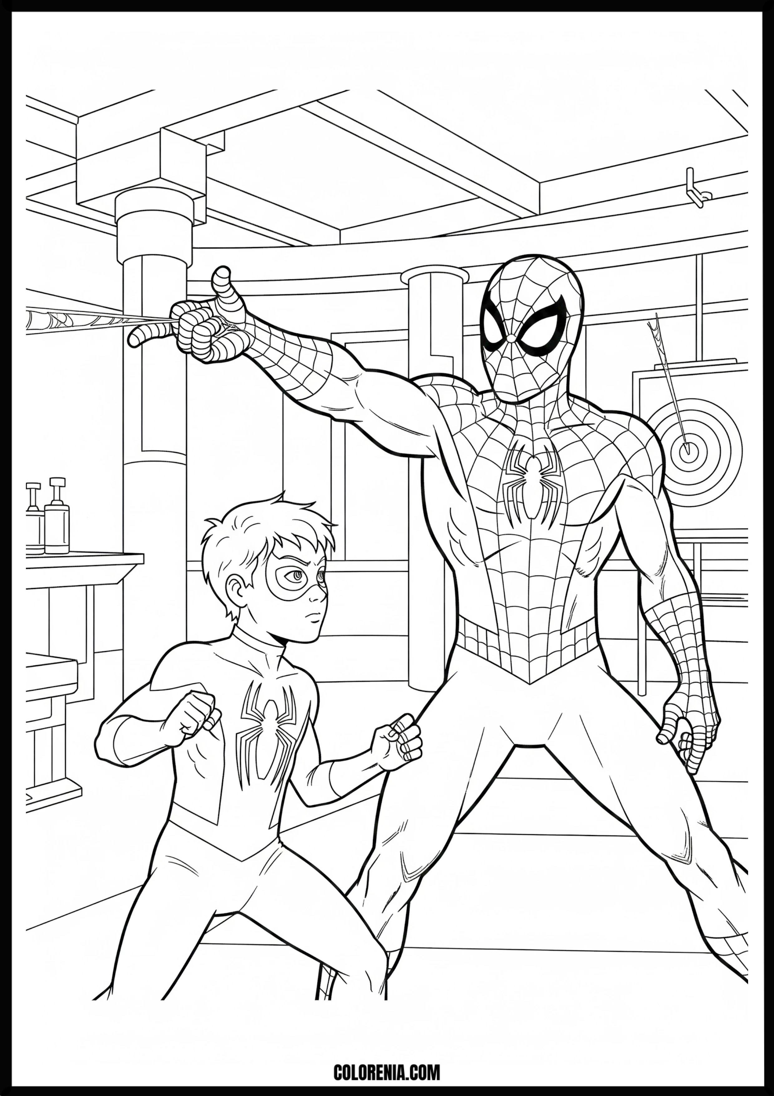Spider-Man Trains Young Spider Hero Coloring Page