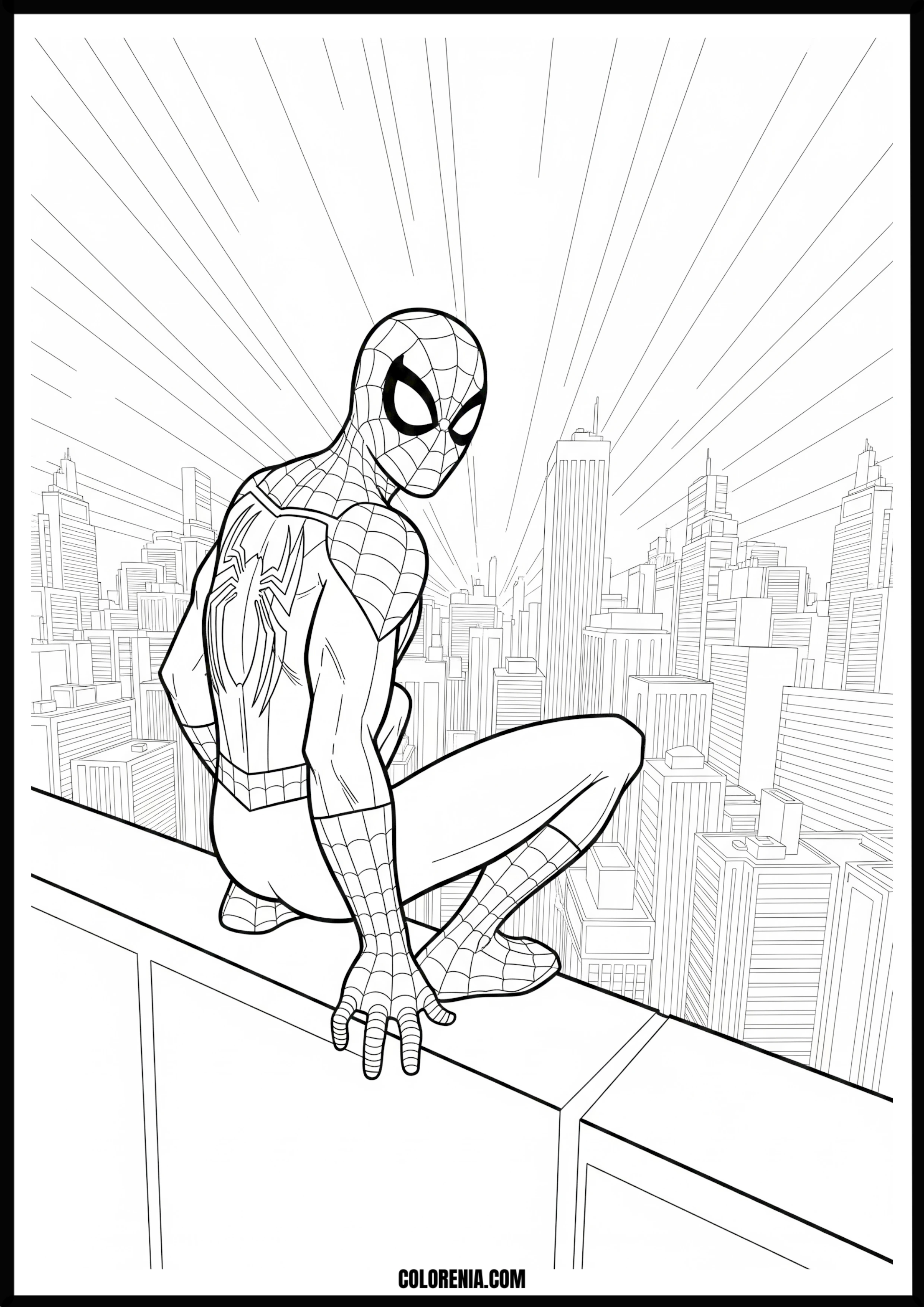Spider-Man City Rooftop Coloring Page