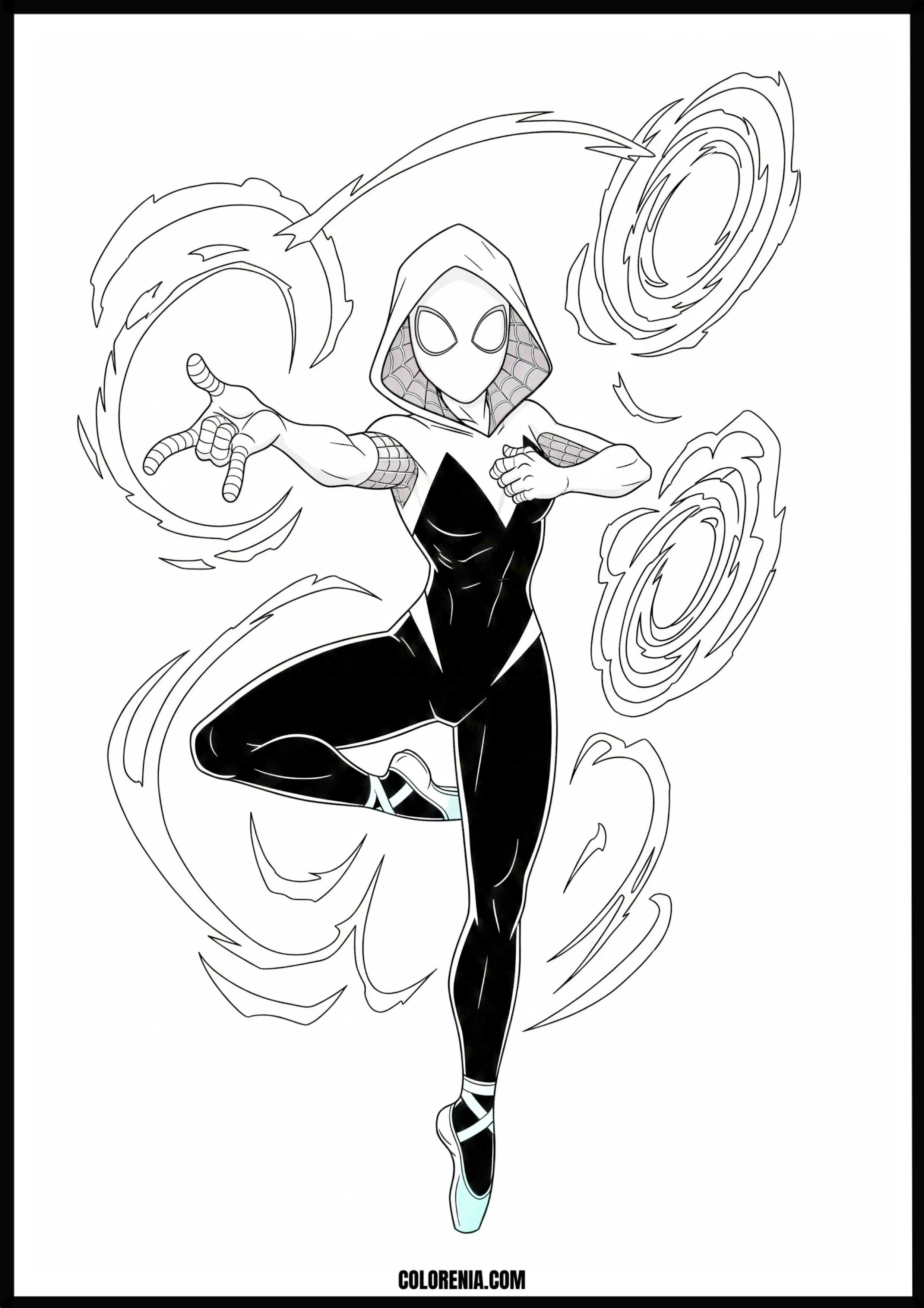 Spider-Gwen Dynamic Ballet Pose Coloring Page