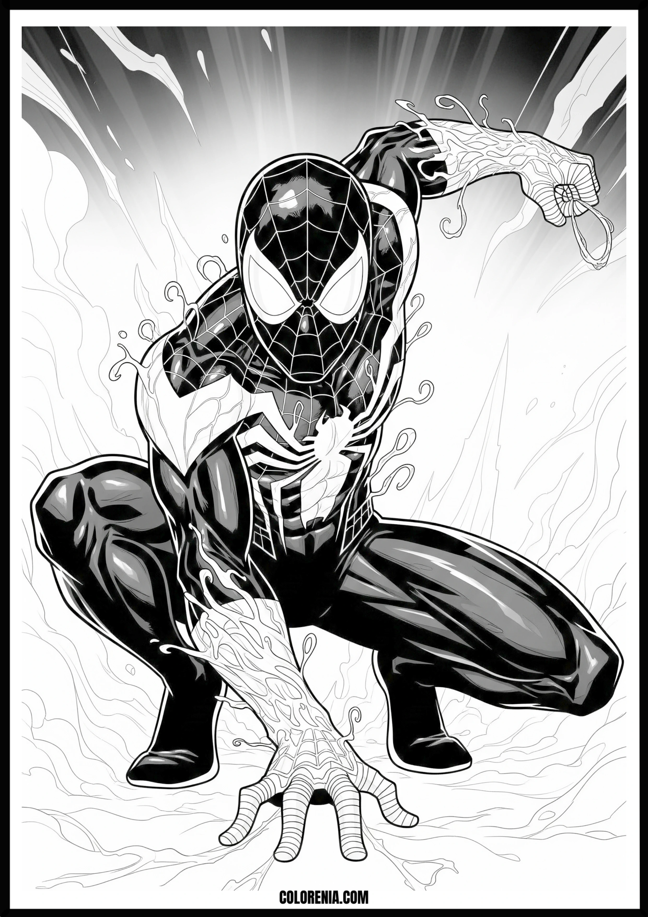 Spider-Man Black Suit Dynamic Tendrils Coloring Page