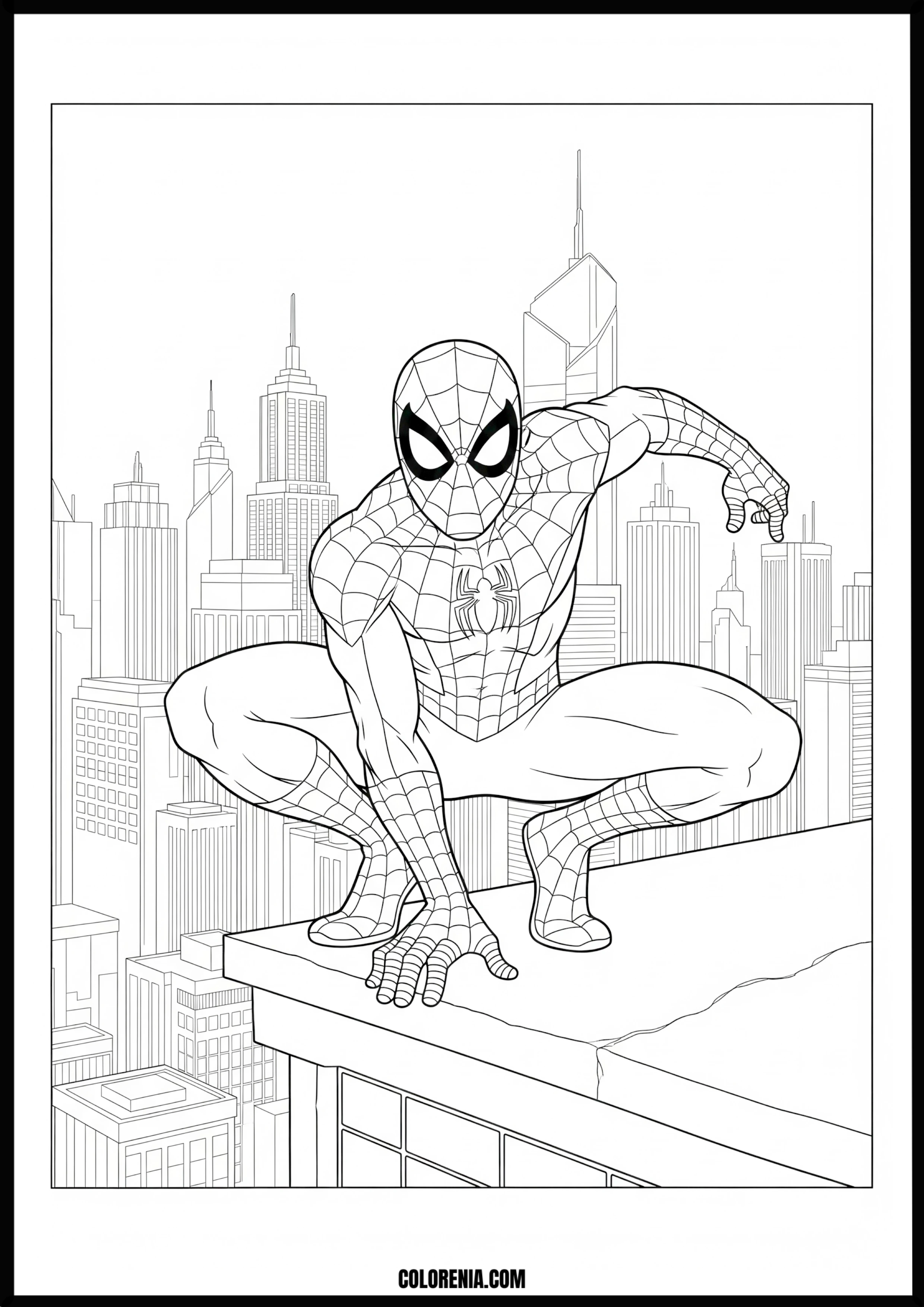 Spider-Man City Rooftop Coloring Outline