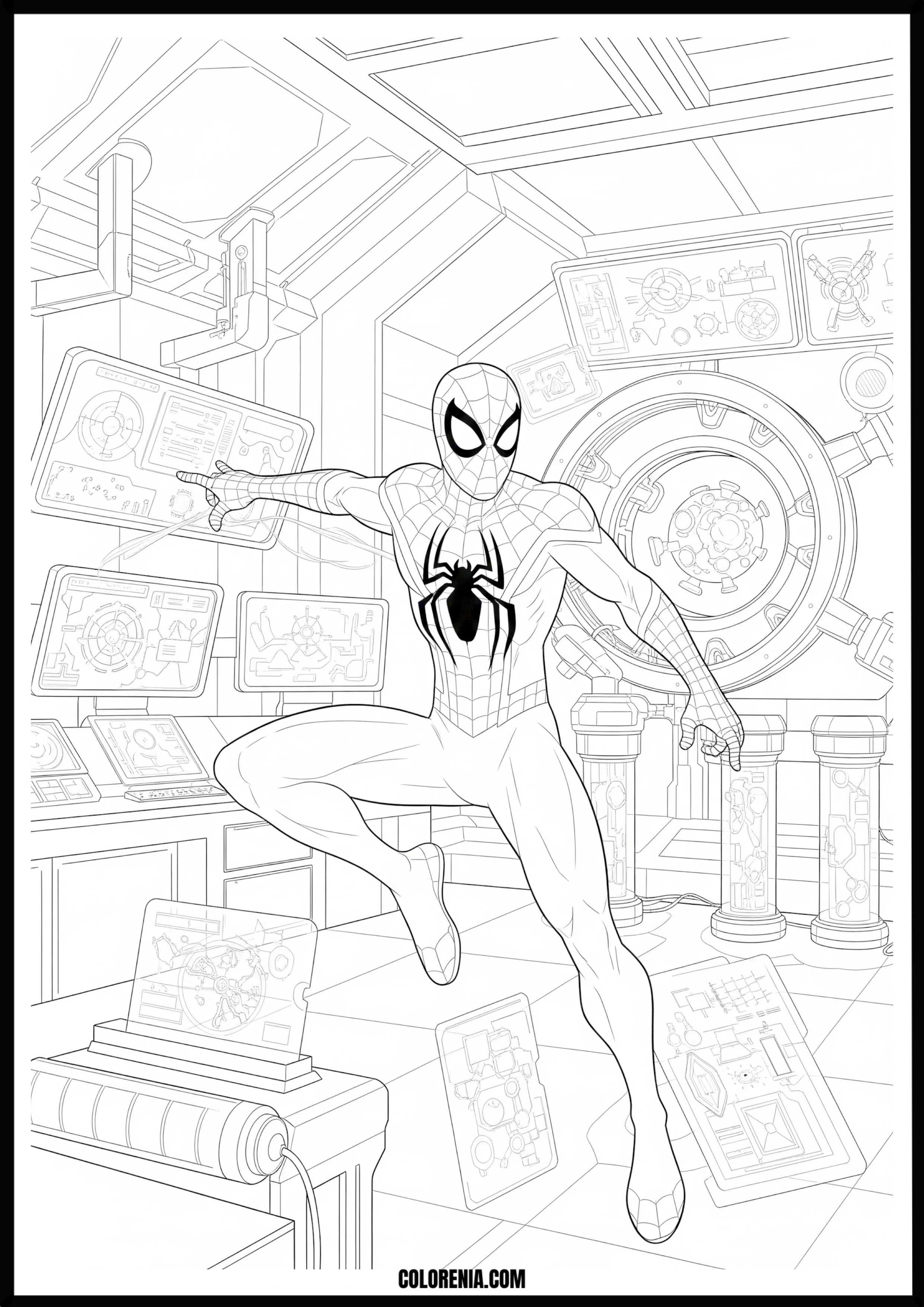 Spider-Man High Tech Lab Outline Drawing