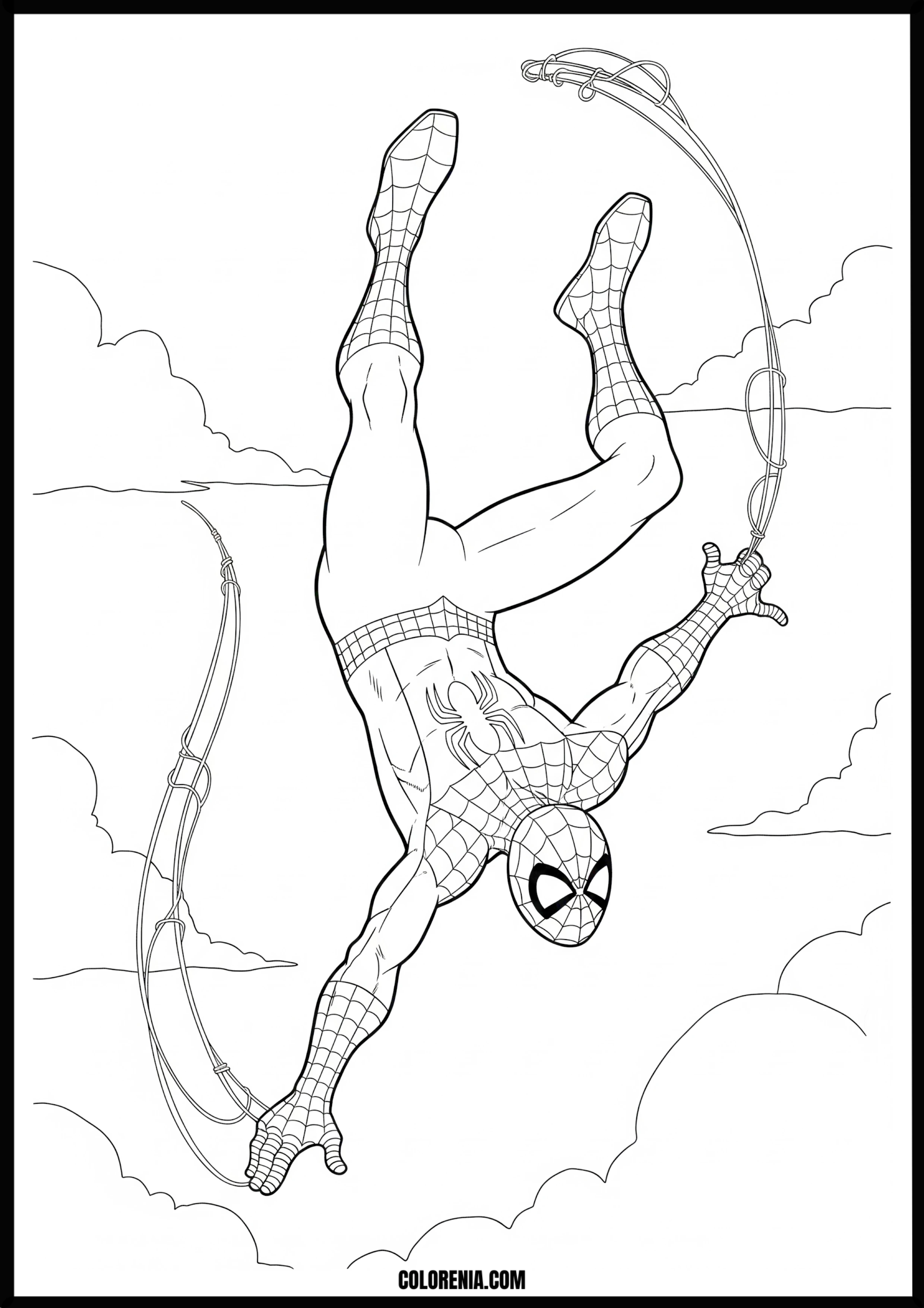 Spider-Man Swinging Upside Down Coloring Page