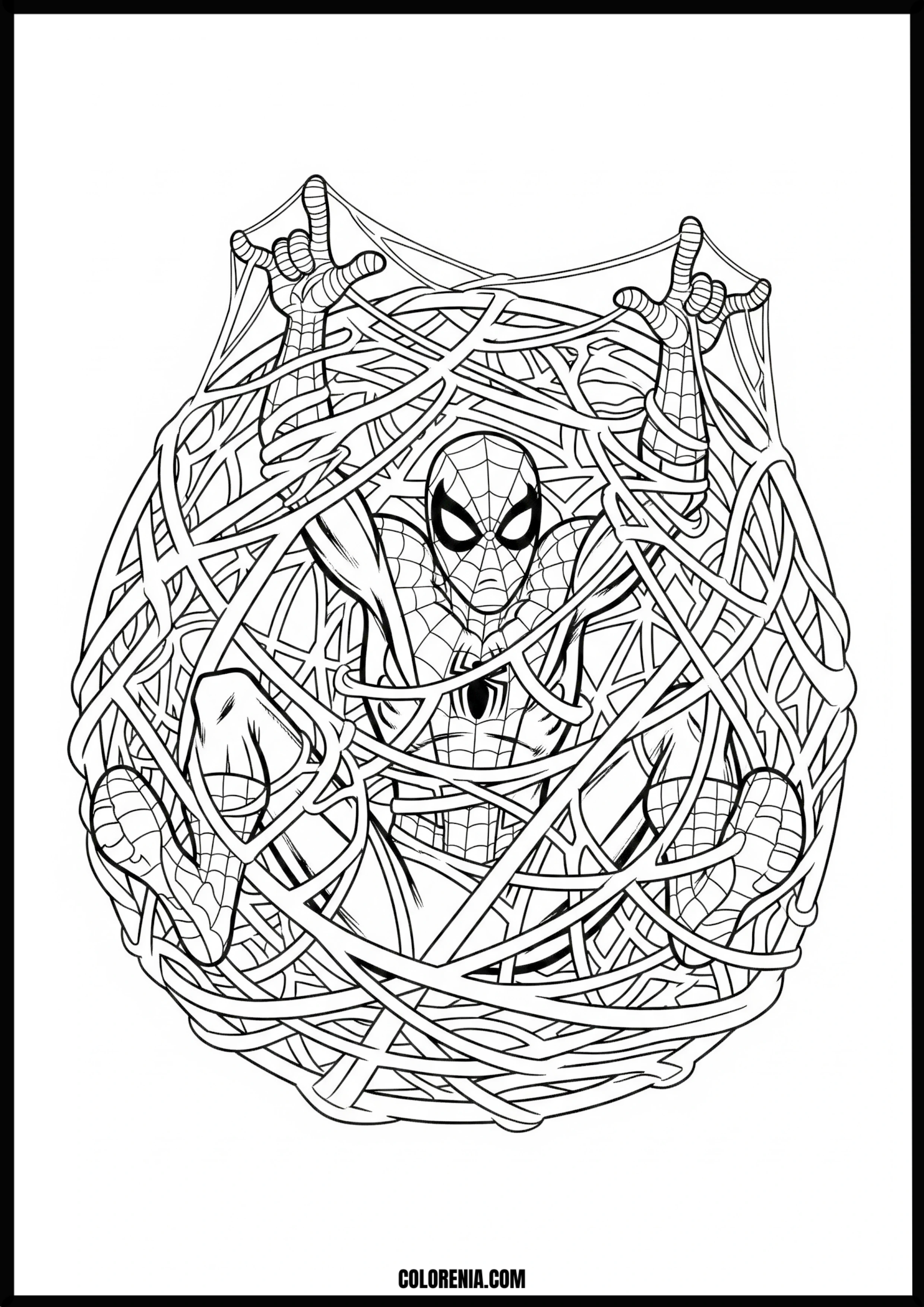 Spider-Man Cocooned in Webs Coloring Page