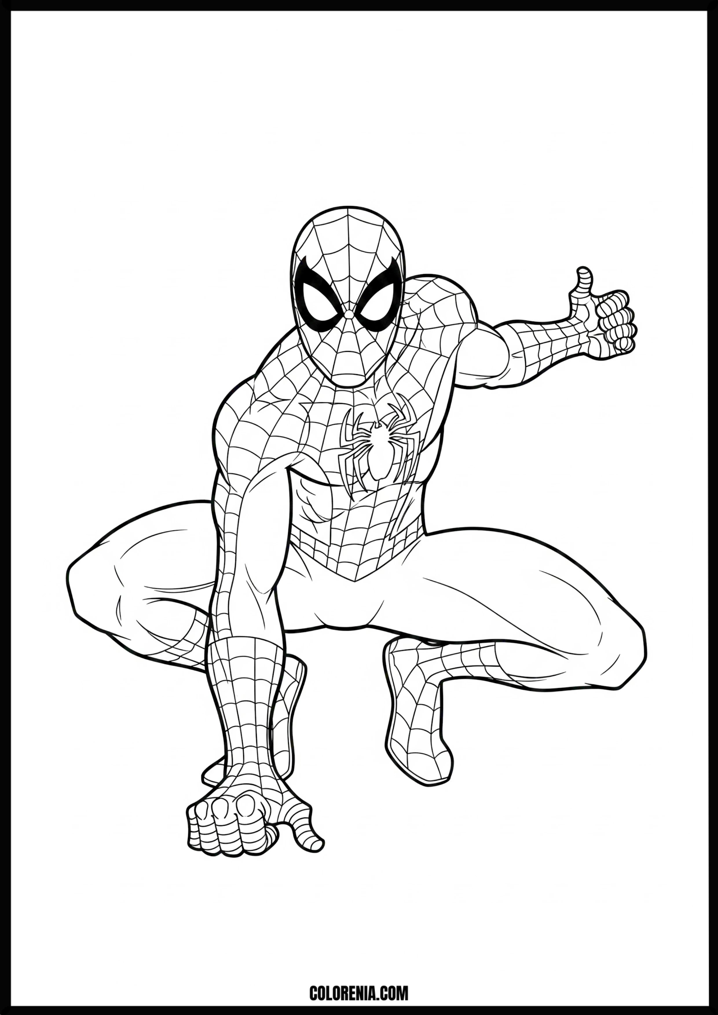 Spider-Man Crouching Thumbs Up Coloring Page