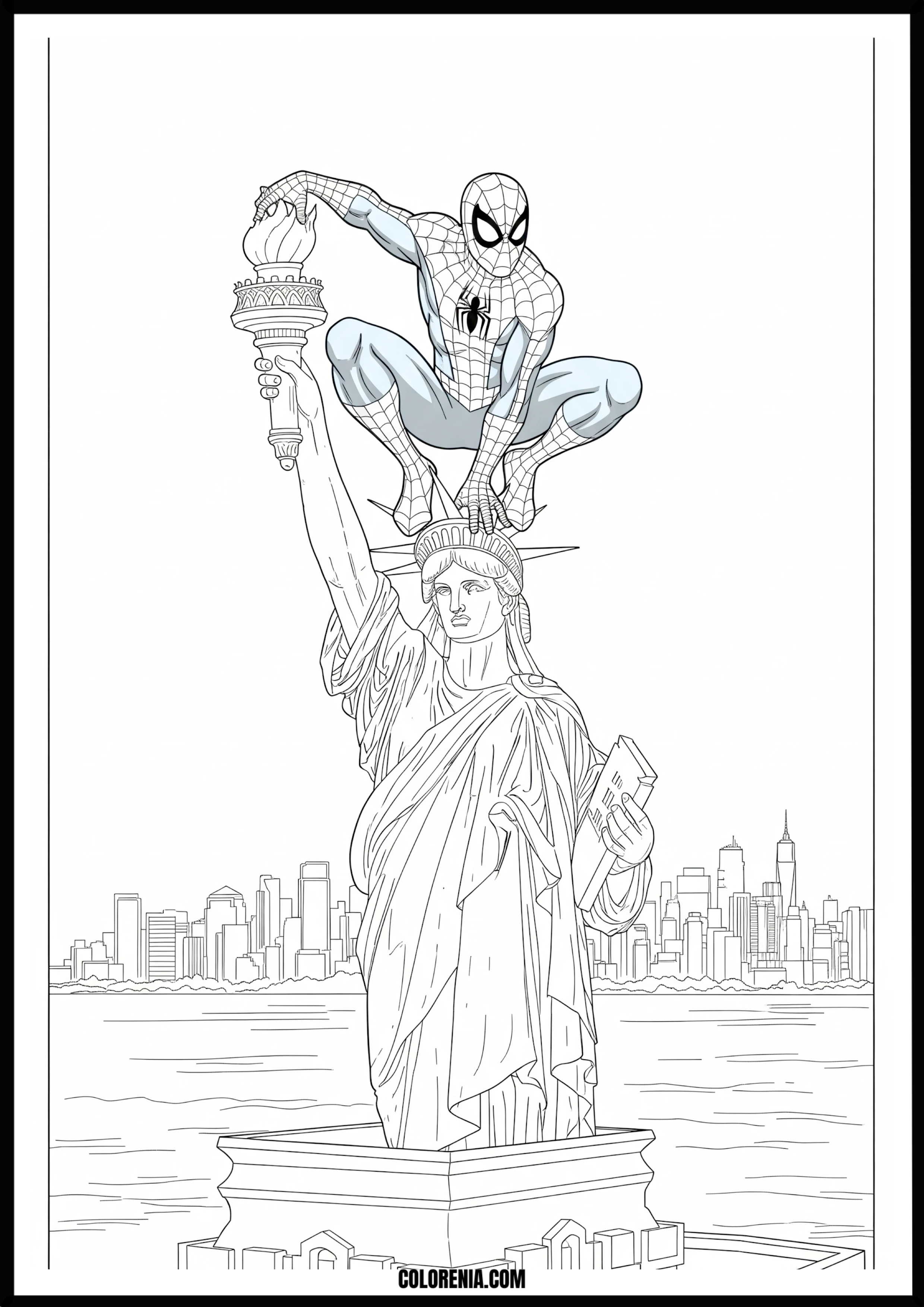 Spider-Man on Statue of Liberty New York City Coloring Page