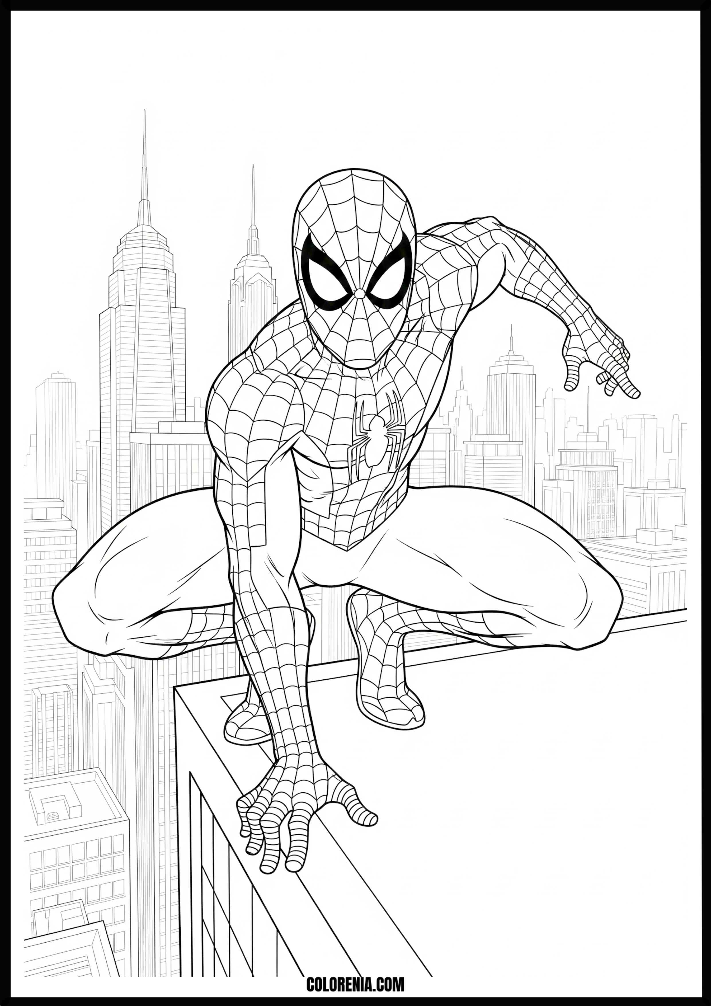 Spider-Man Superhero Rooftop Coloring Page