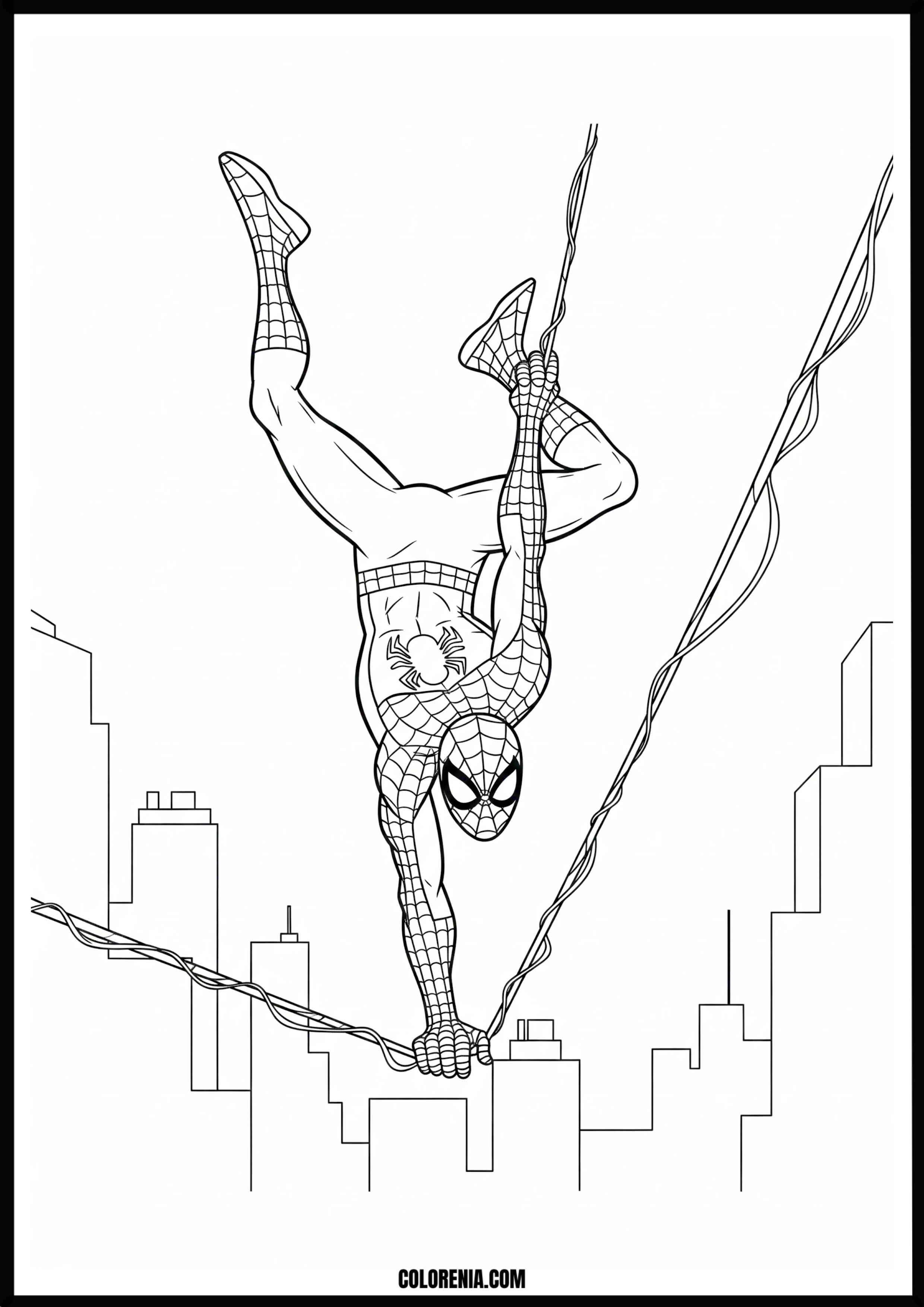 Spider-Man Upside Down Web Swing Coloring Page