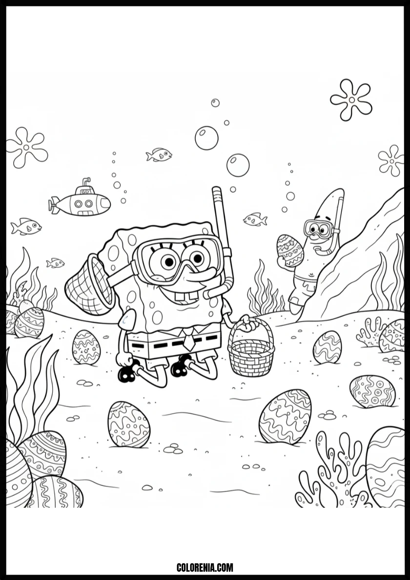 SpongeBob and Patrick's Underwater Easter Adventure Coloring Page