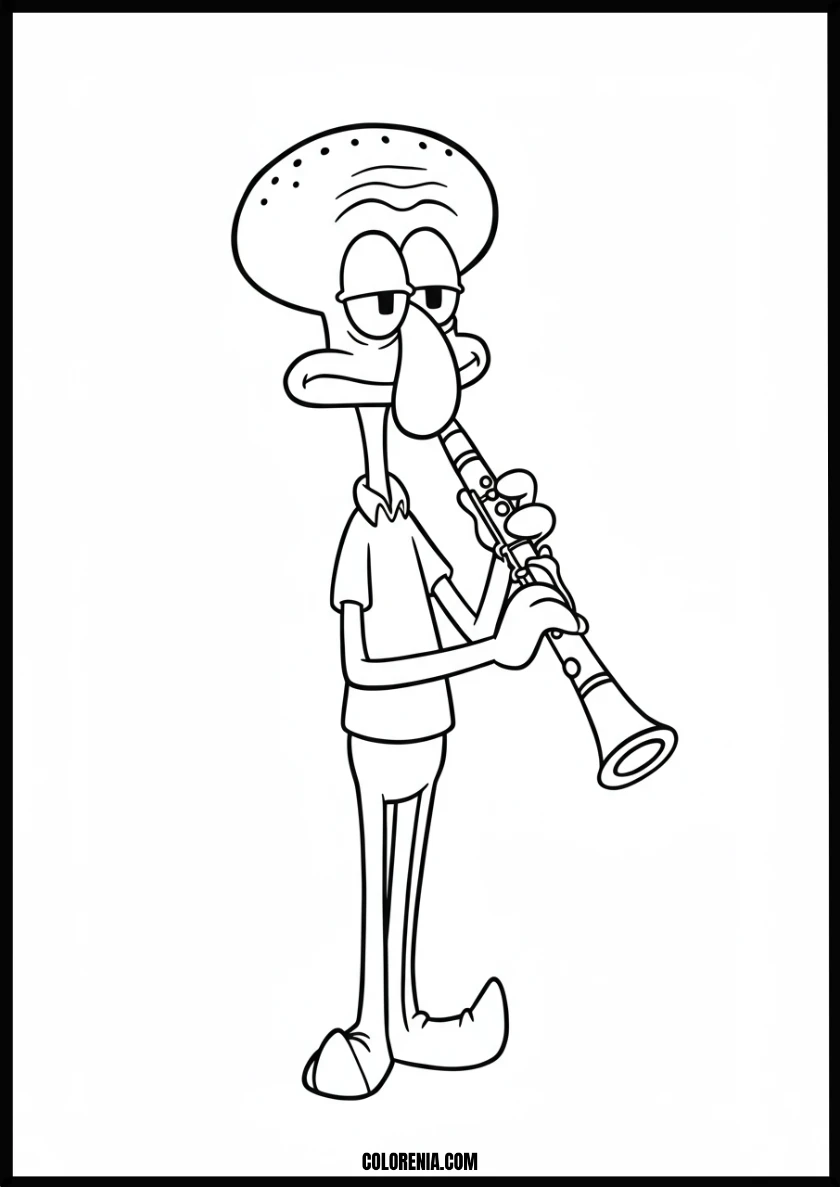 SpongeBob's Squidward Playing Clarinet Fun Coloring Page