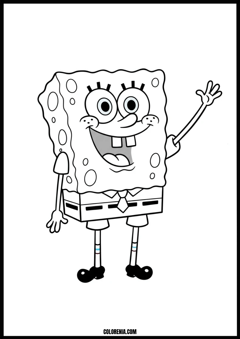 Spongebob Squarepants Smiling and Waving Coloring Page