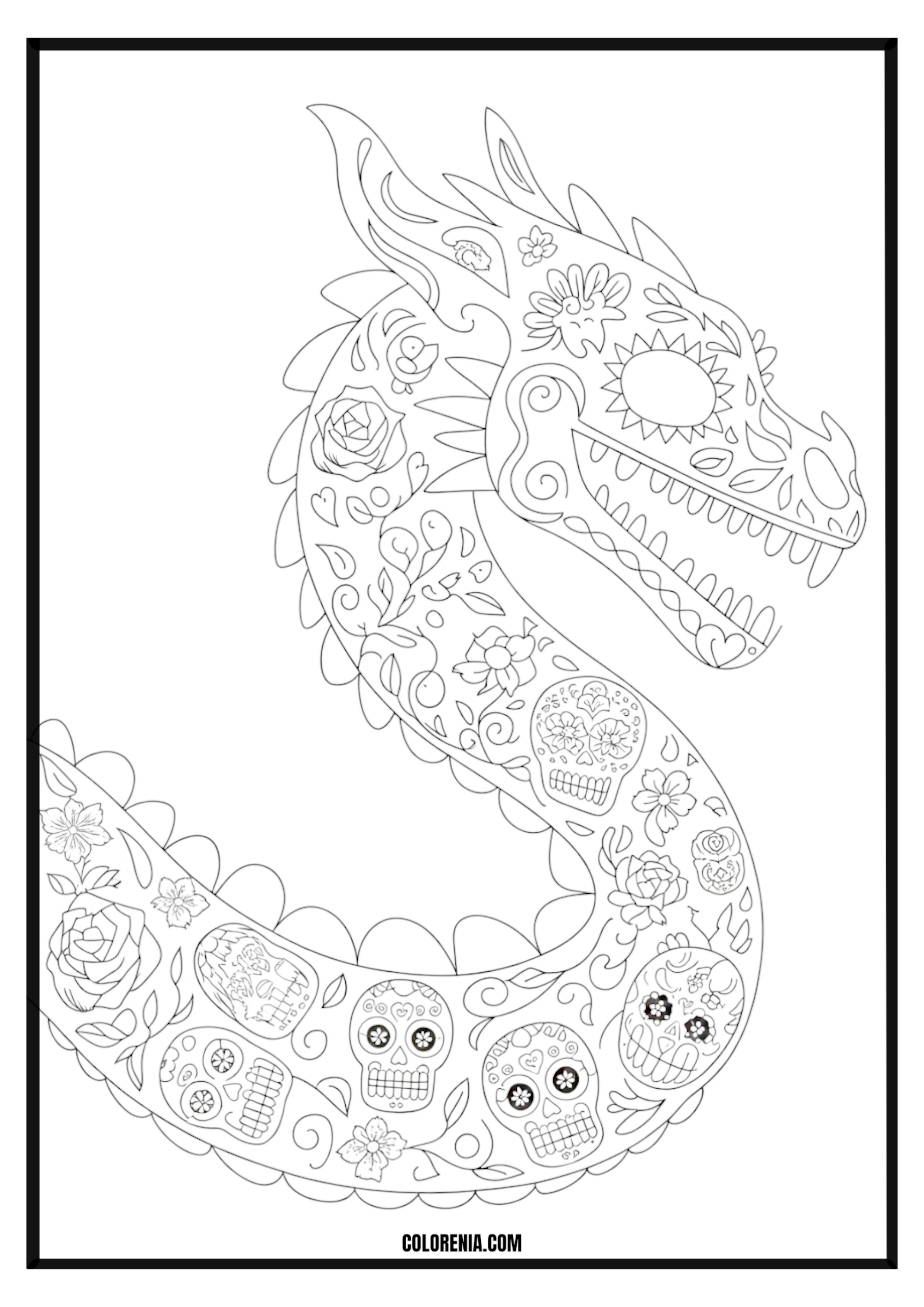 Sugar Skull Dragon Coloring Page