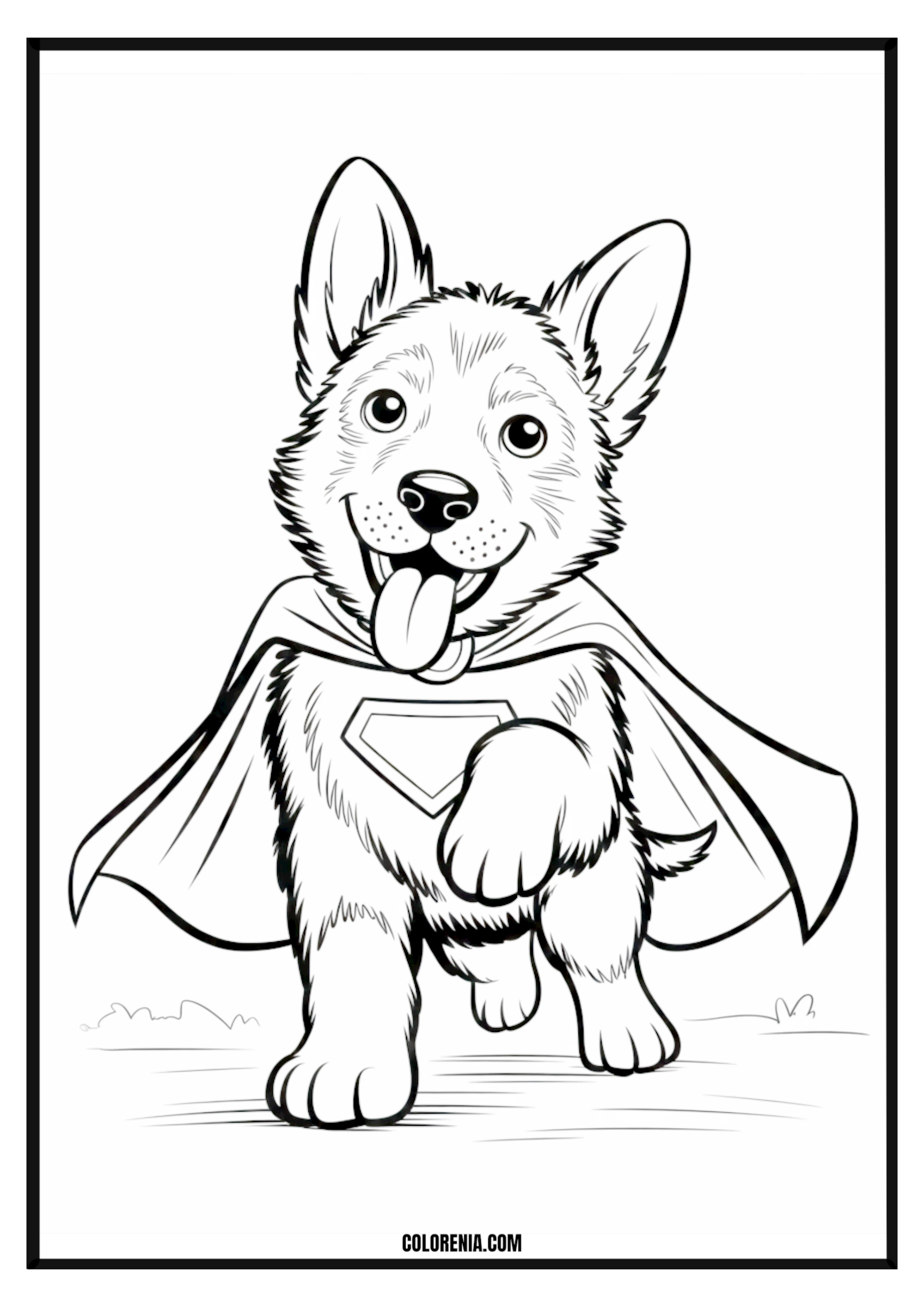 Printable Superhero Puppy Coloring Page Brave superhero puppy wearing a cape, ready to save the day.