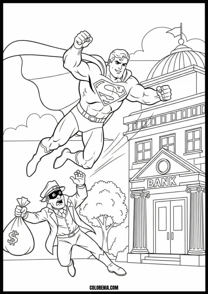 Superman_Stops_Bank_Robber_Free_Printable_Action_Coloring_Page_for_Kids