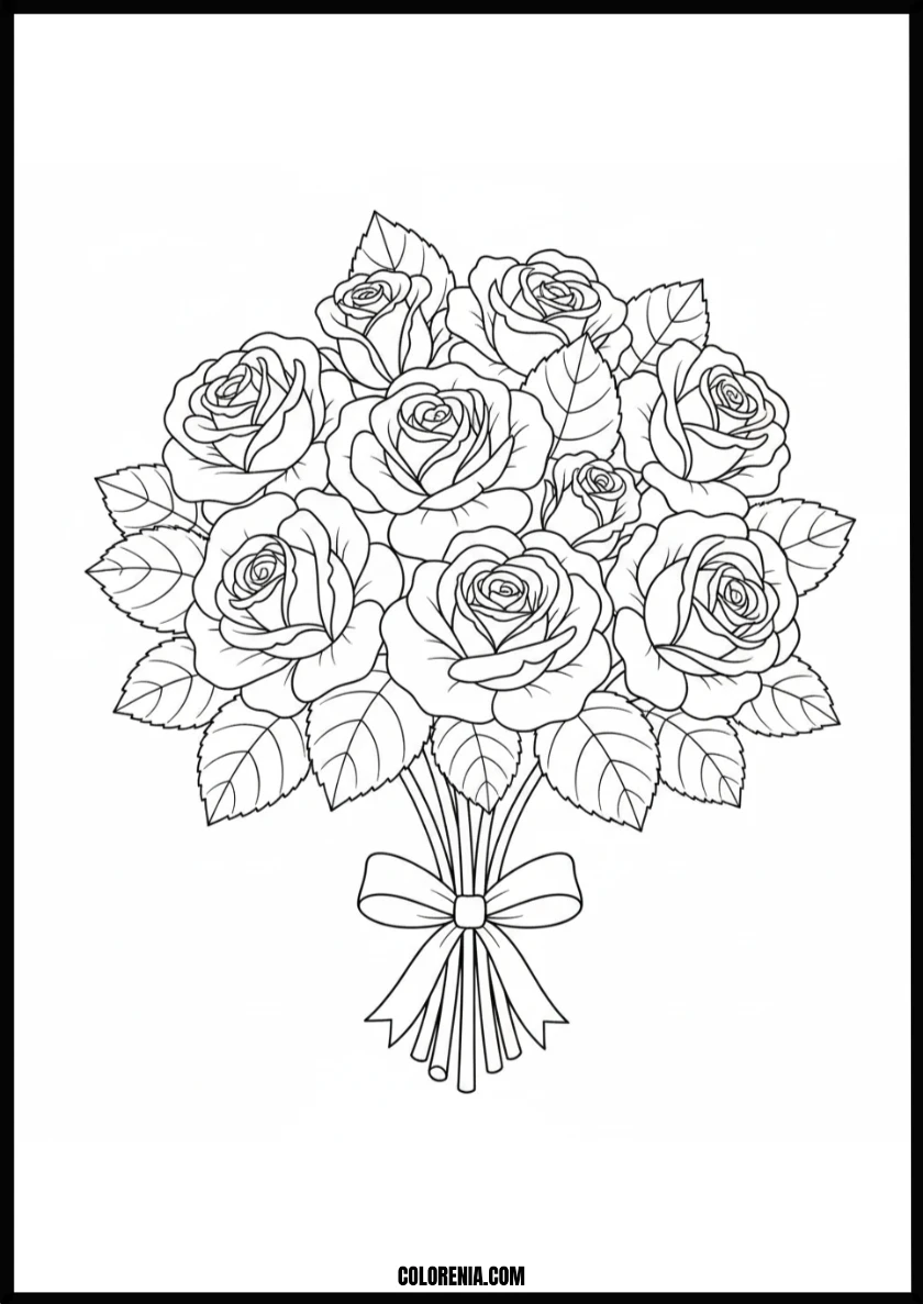 Sweet Roses Bouquet Coloring Page