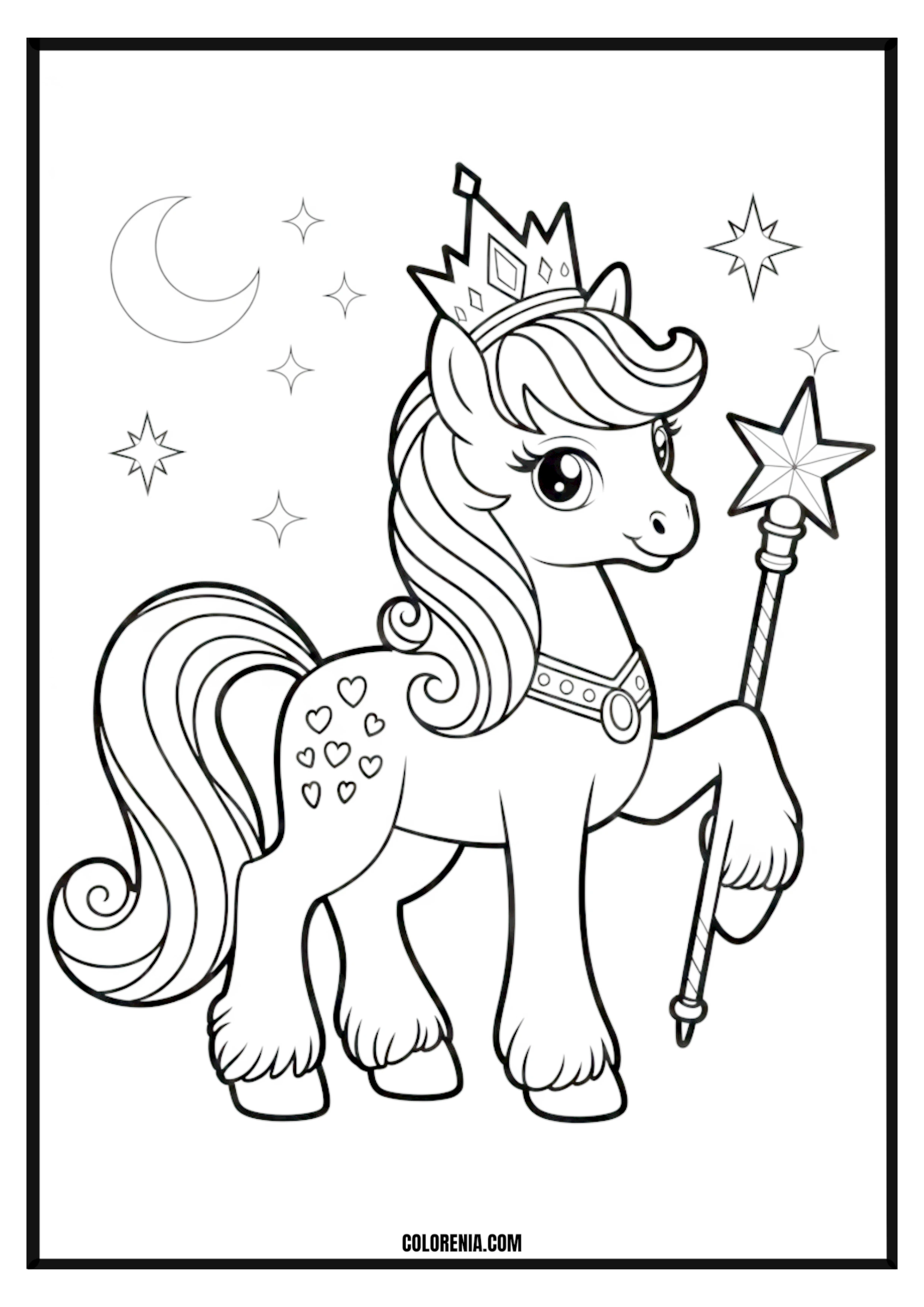 Unicorn Princess Magic Wand Coloring Page Unicorn princess with a magic wand coloring page.