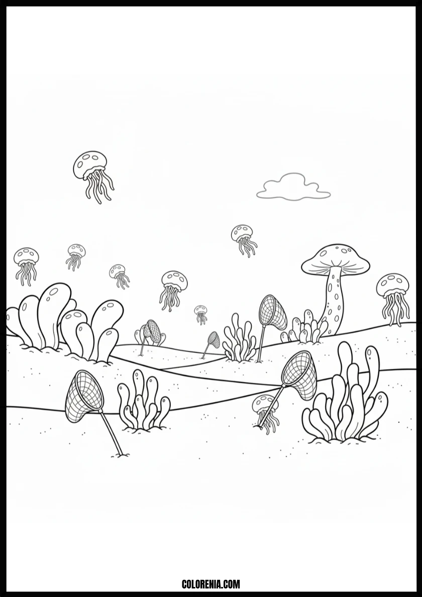 Whimsical Jellyfish Ocean Adventure Coloring Page