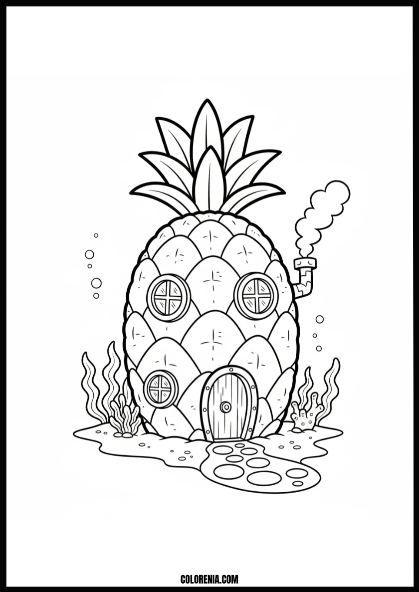 Whimsical Underwater Pineapple House Coloring Page