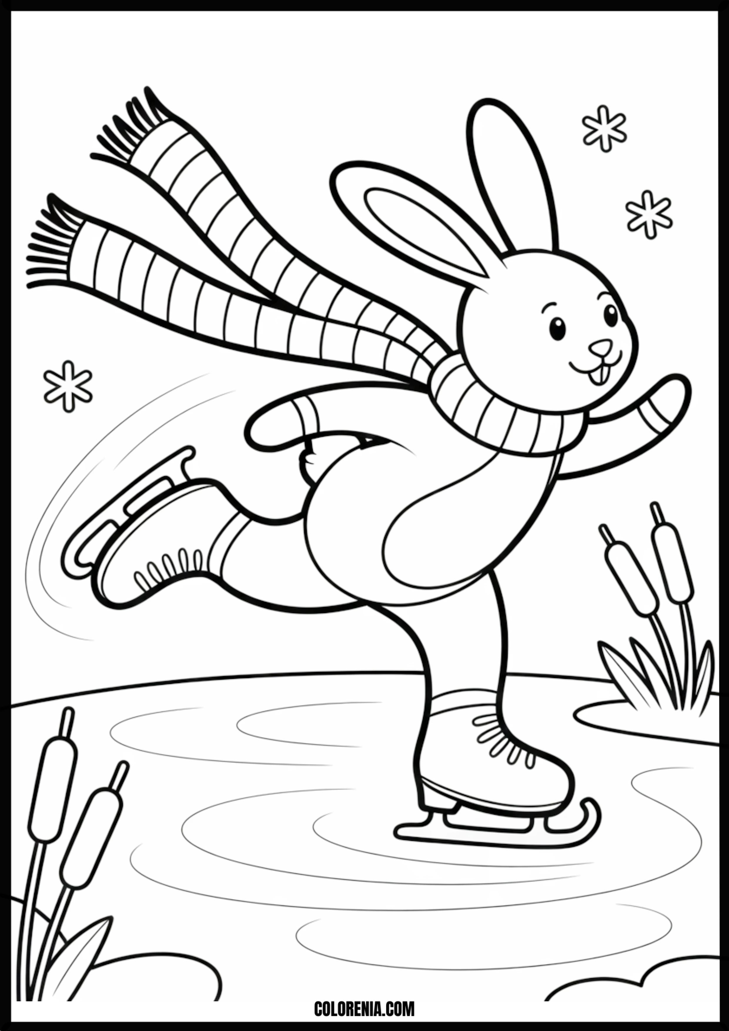 Winter Bunny Ice Skating Printable Coloring Page Coloring page of winter bunny ice skating