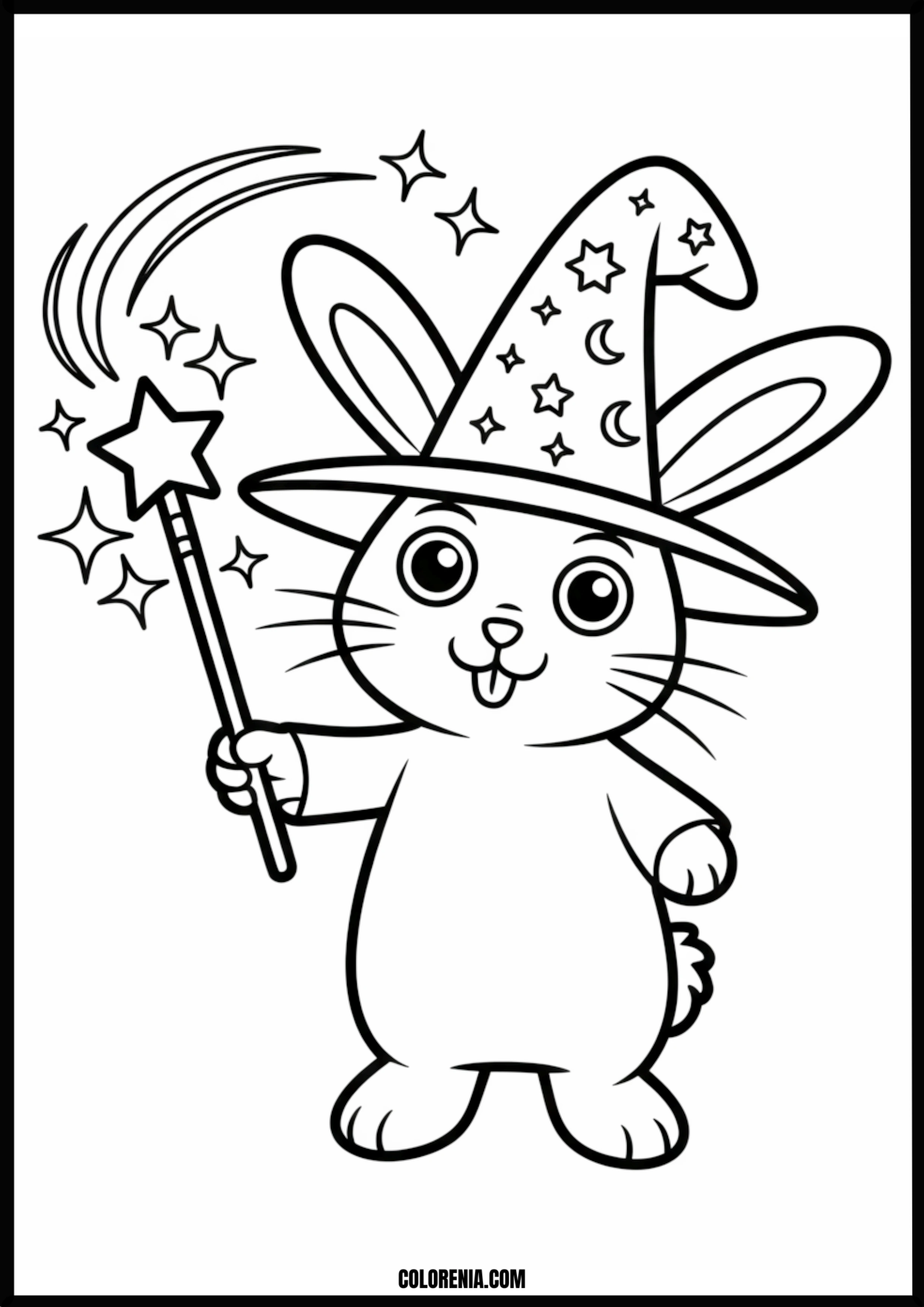 Wizard Bunny With Magic Wand Printable Coloring Page Coloring page of wizard bunny with magic wand